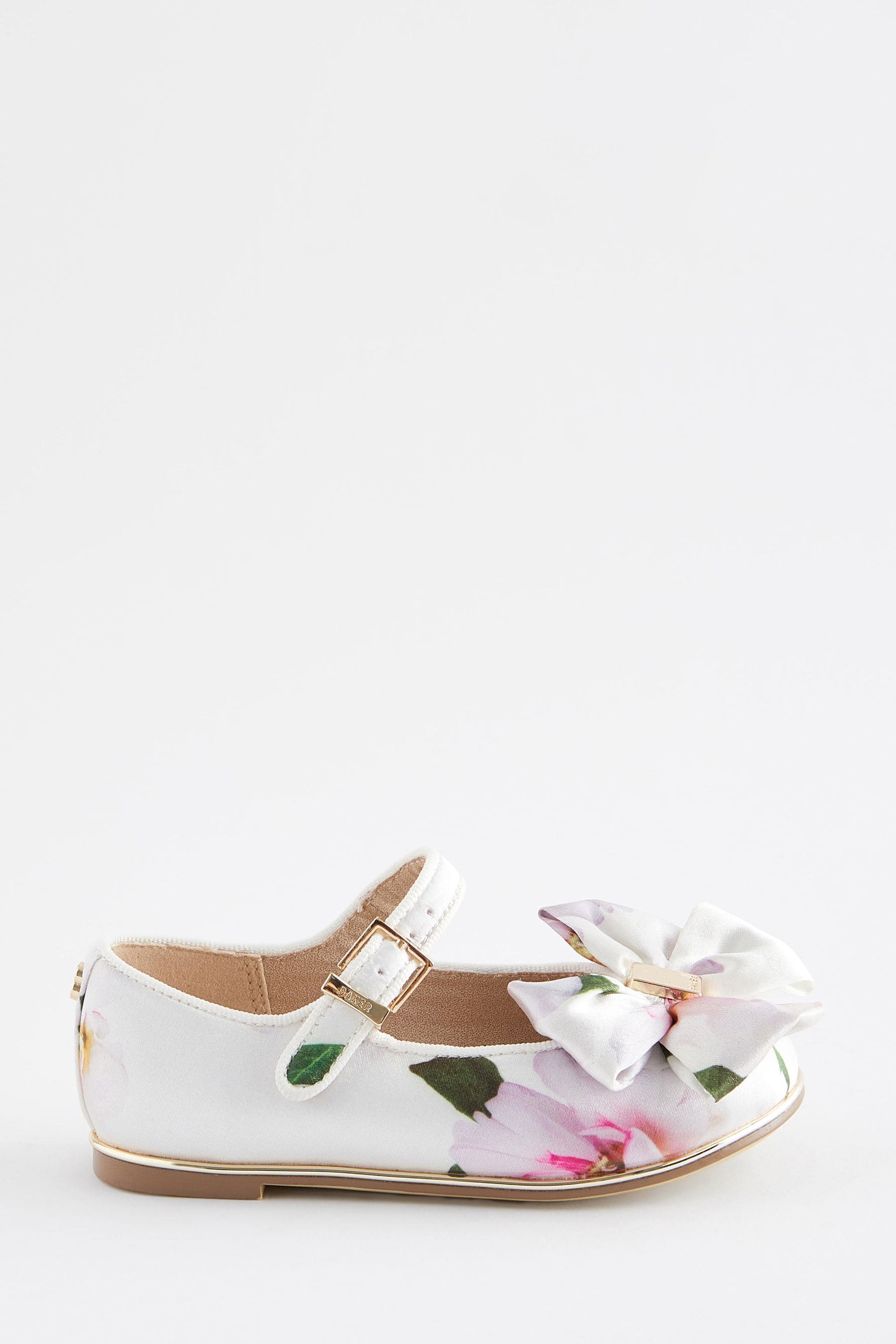 White Baker by Ted Baker Girls Floral Printed Satin Shoes with Bow