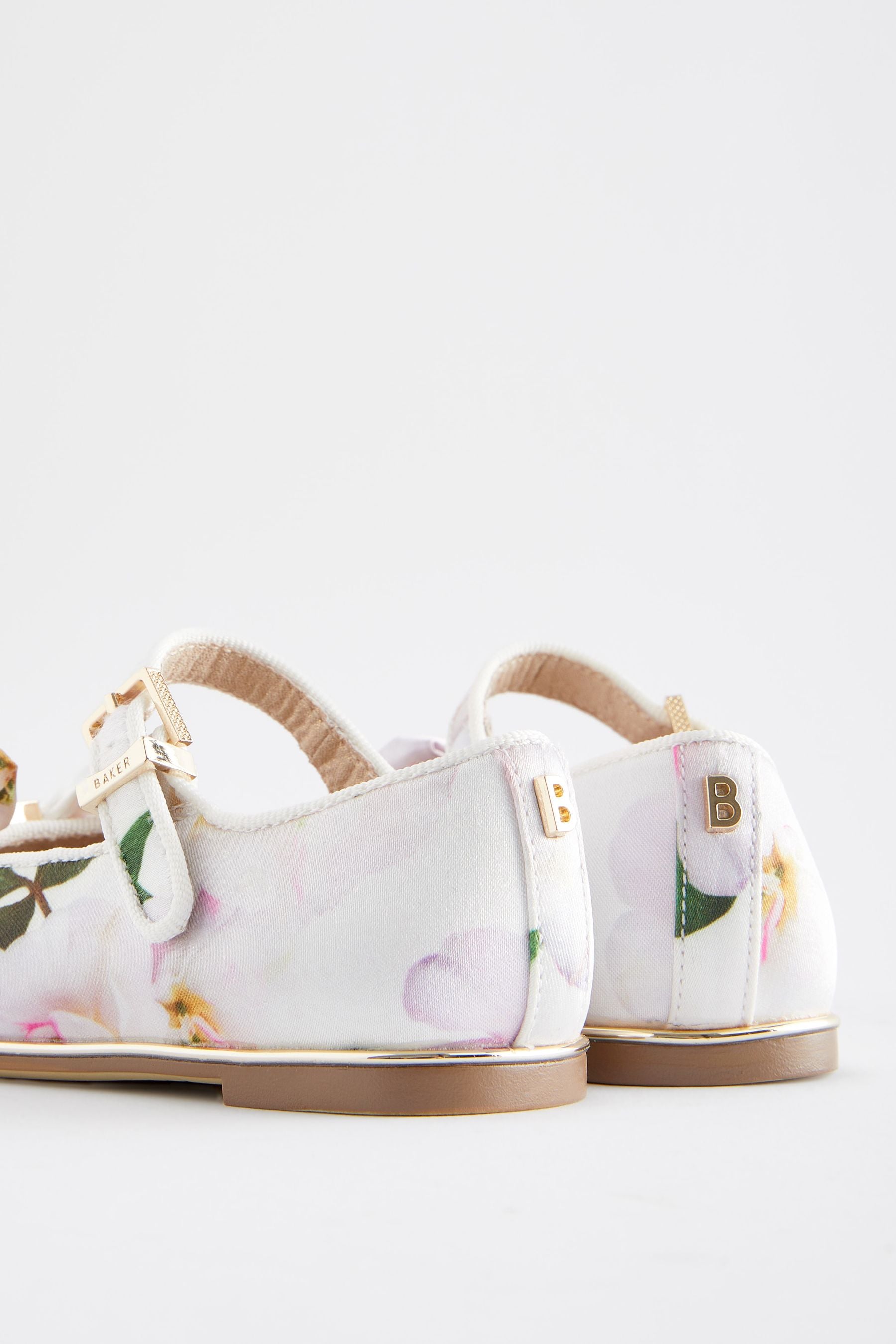 White Baker by Ted Baker Girls Floral Printed Satin Shoes with Bow