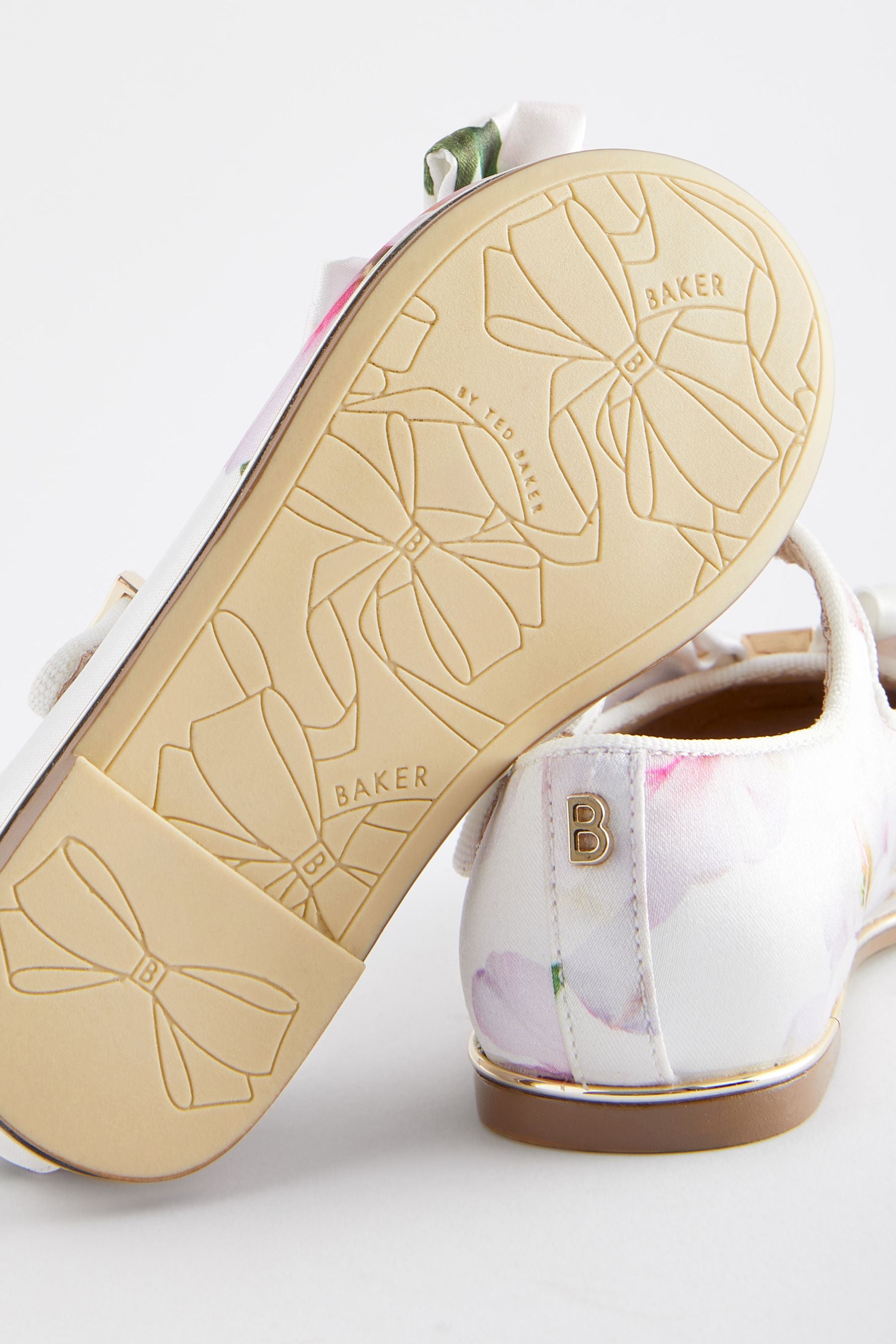 White Baker by Ted Baker Girls Floral Printed Satin Shoes with Bow