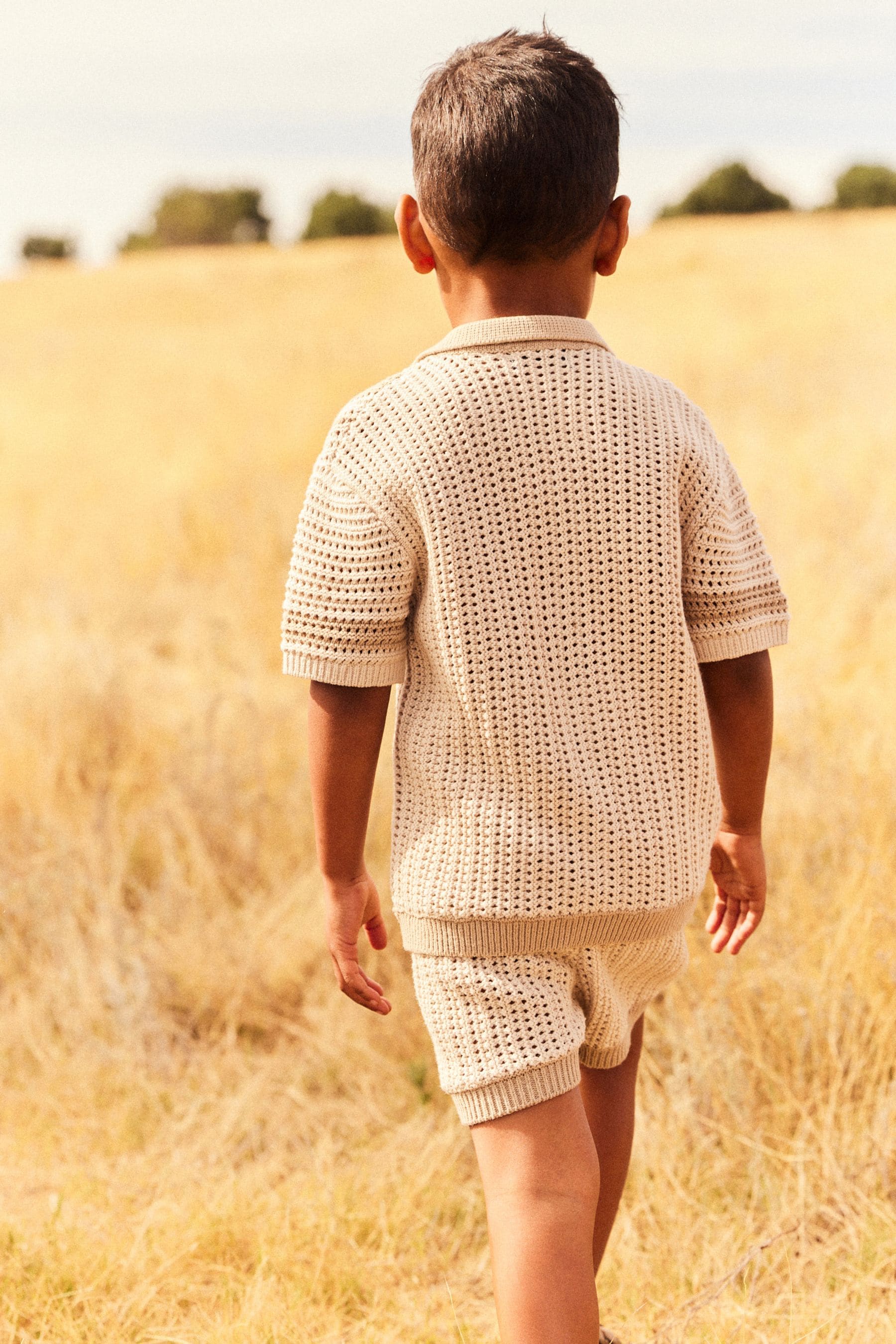 Neutral Crochet Short Sleeve Shirt and Shorts Set (3mths-10yrs)