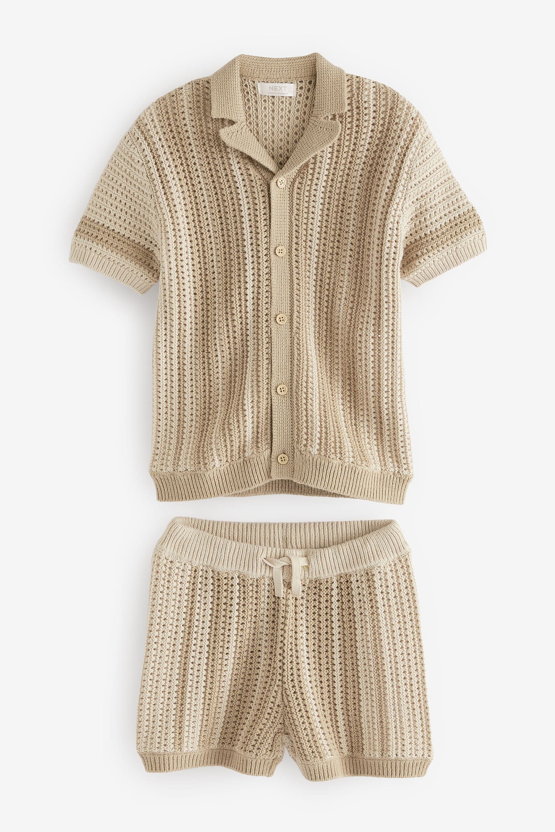 Neutral Crochet Short Sleeve Shirt and Shorts Set (3mths-10yrs)