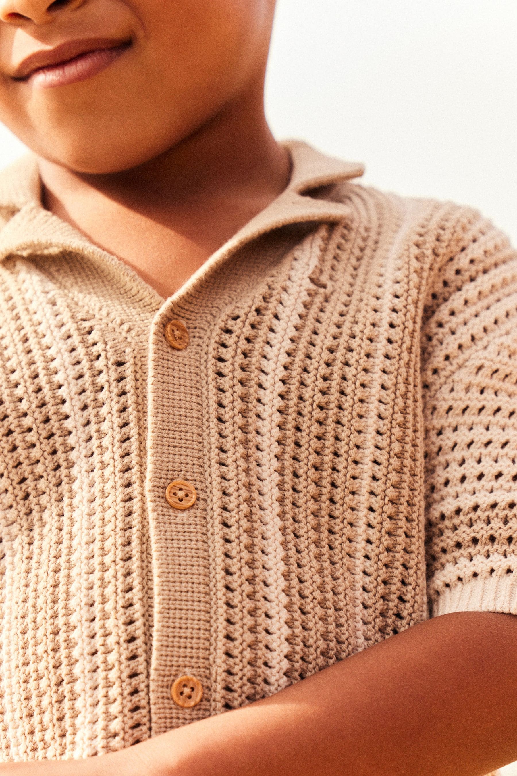 Neutral Crochet Short Sleeve Shirt and Shorts Set (3mths-10yrs)