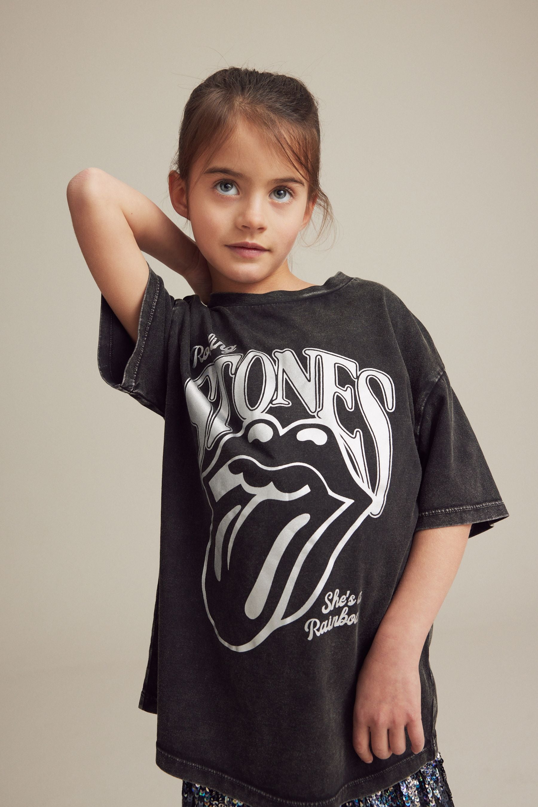 Black Metallic Rolling Stones Oversized T-Shirt (3-16yrs)