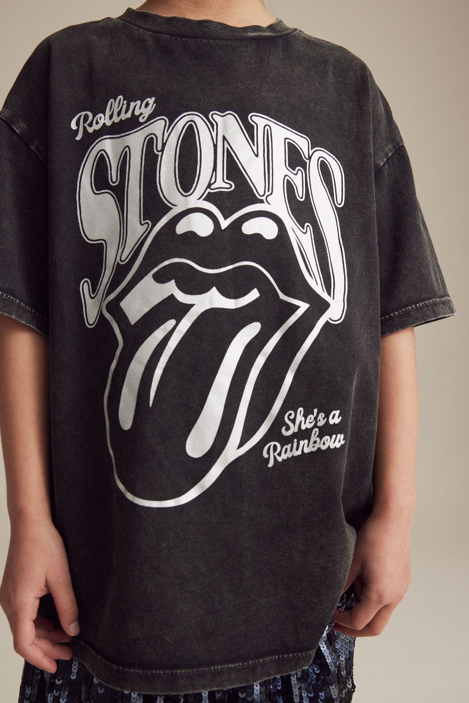 Black Metallic Rolling Stones Oversized T-Shirt (3-16yrs)