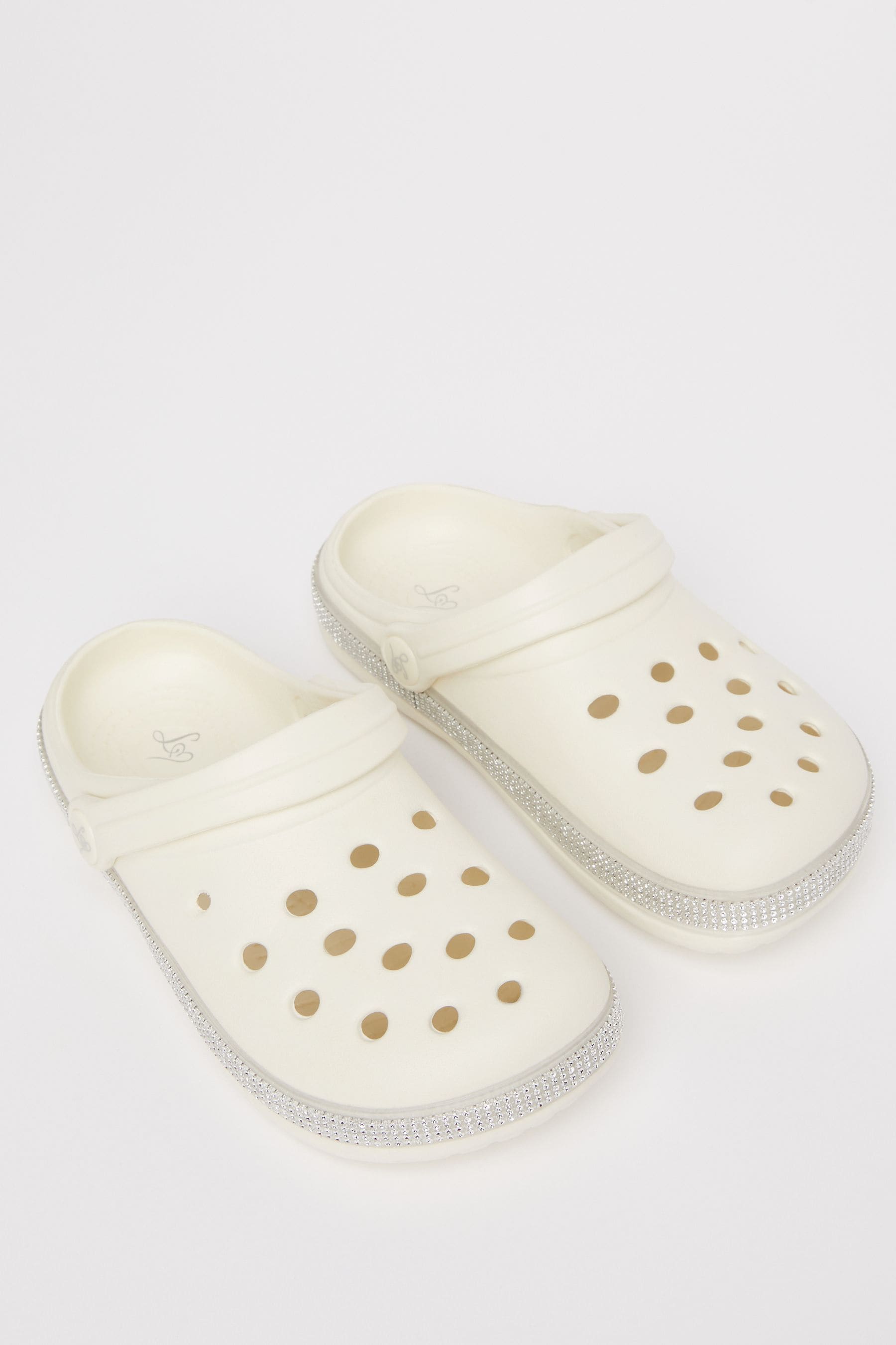 White Slip On Glitter Clog Sandals