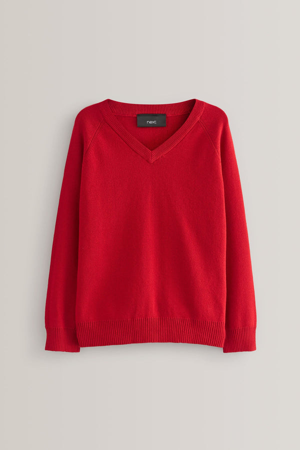 Red Knitted V-Neck School Jumper (3-18yrs)