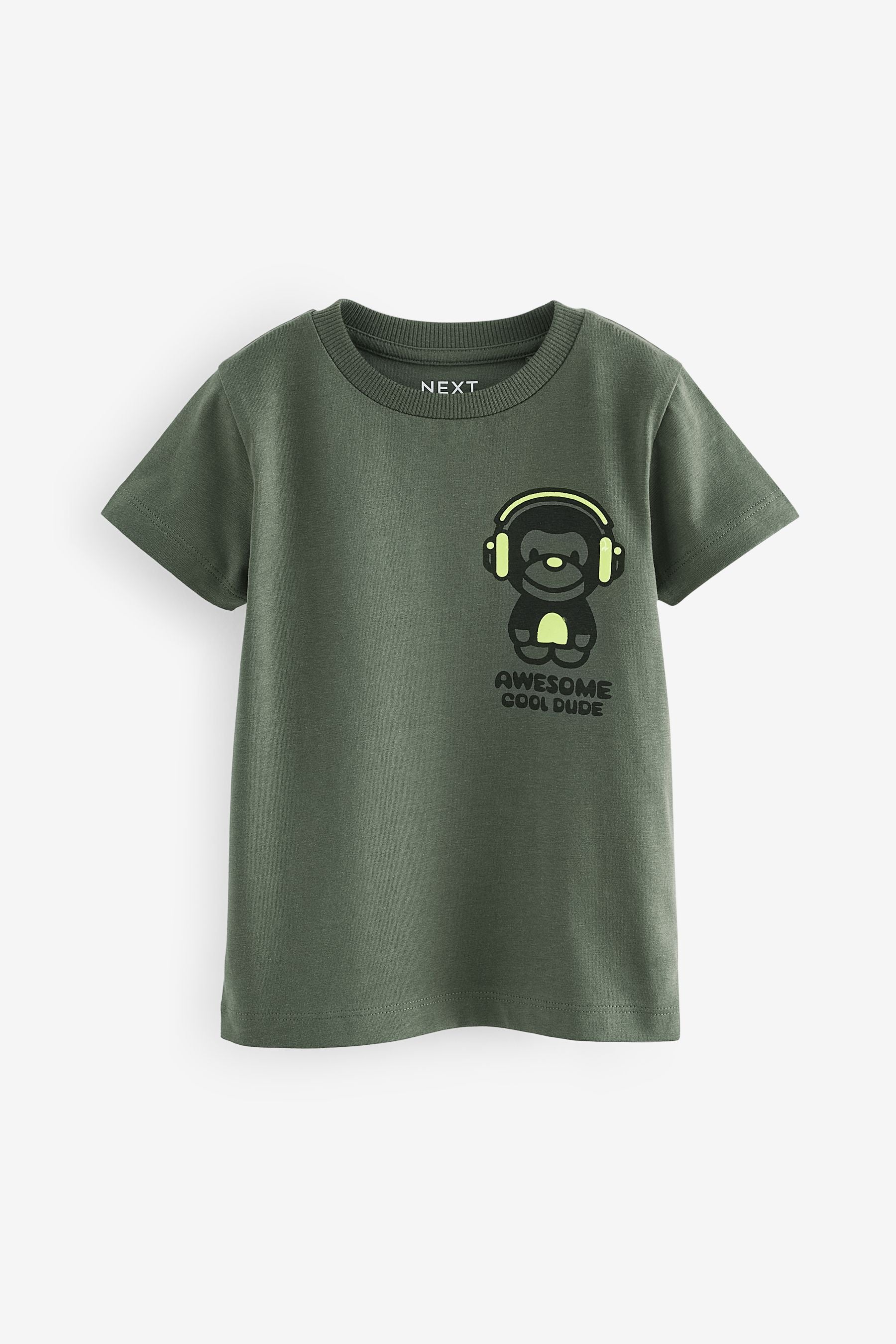 Khaki Green Back Print Short Sleeve T-Shirt (3mths-7yrs)