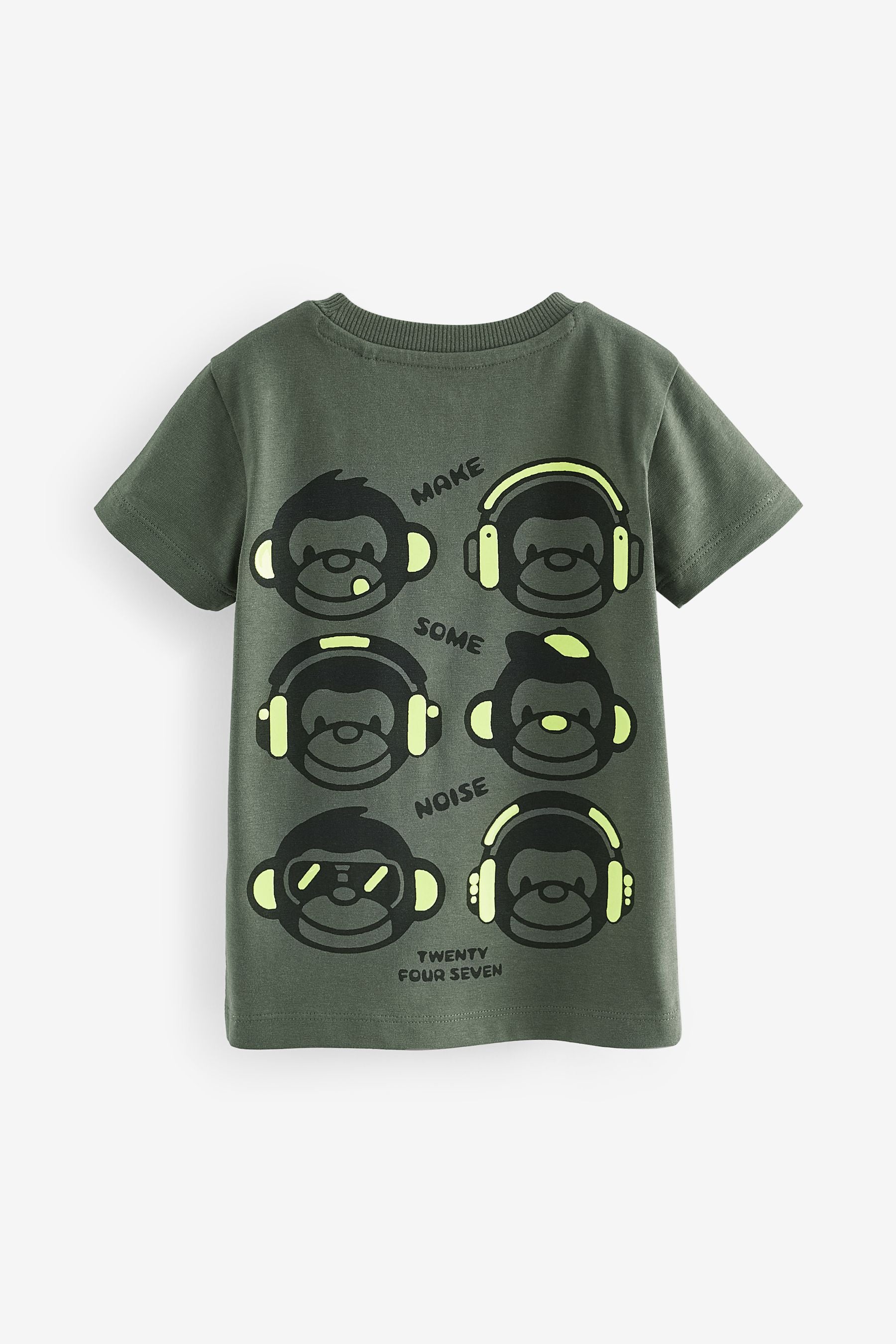 Khaki Green Back Print Short Sleeve T-Shirt (3mths-7yrs)