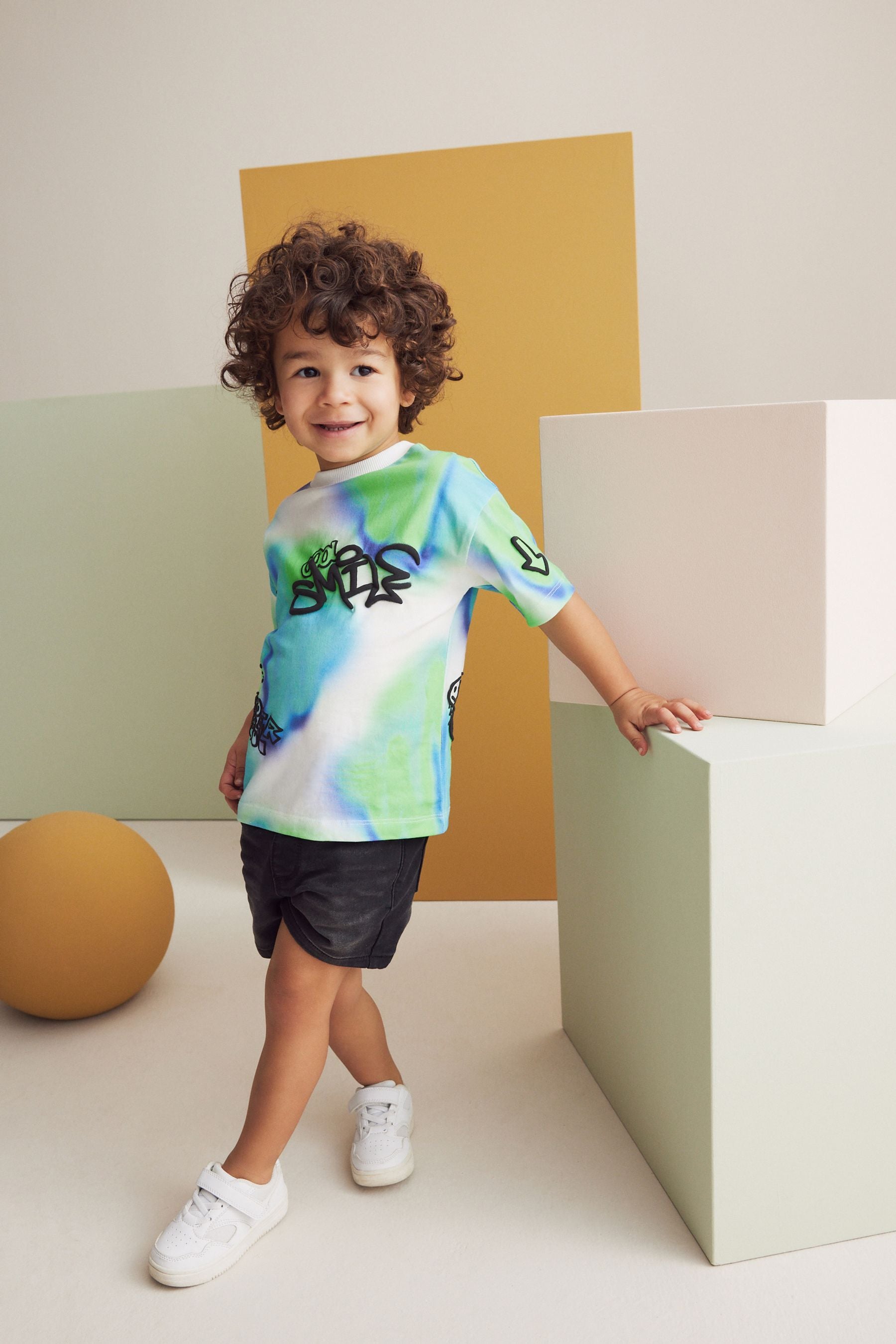 Blue/Green 100% Cotton Short Sleeve Graffic T-Shirt (3mths-7yrs)