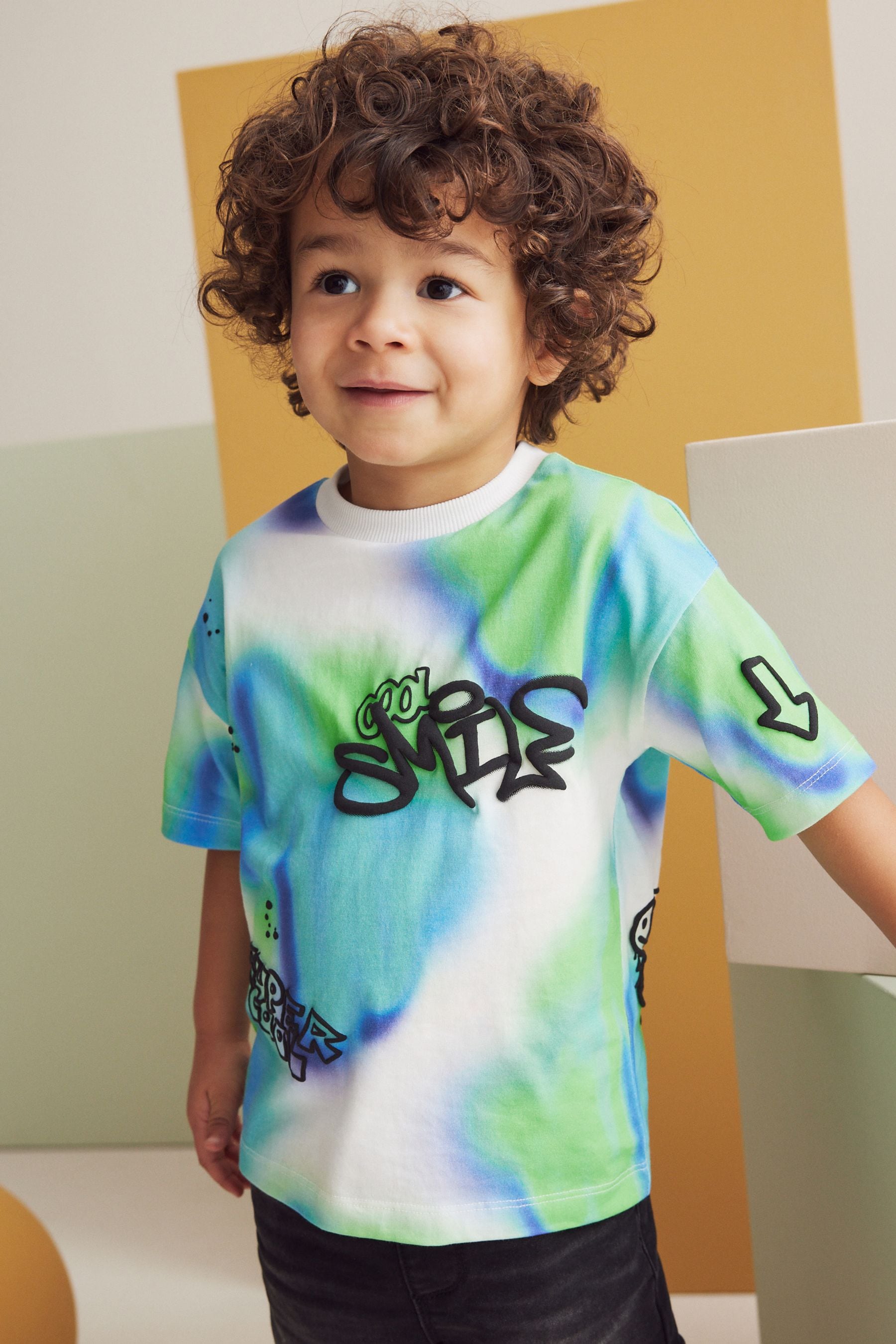 Blue/Green 100% Cotton Short Sleeve Graffic T-Shirt (3mths-7yrs)