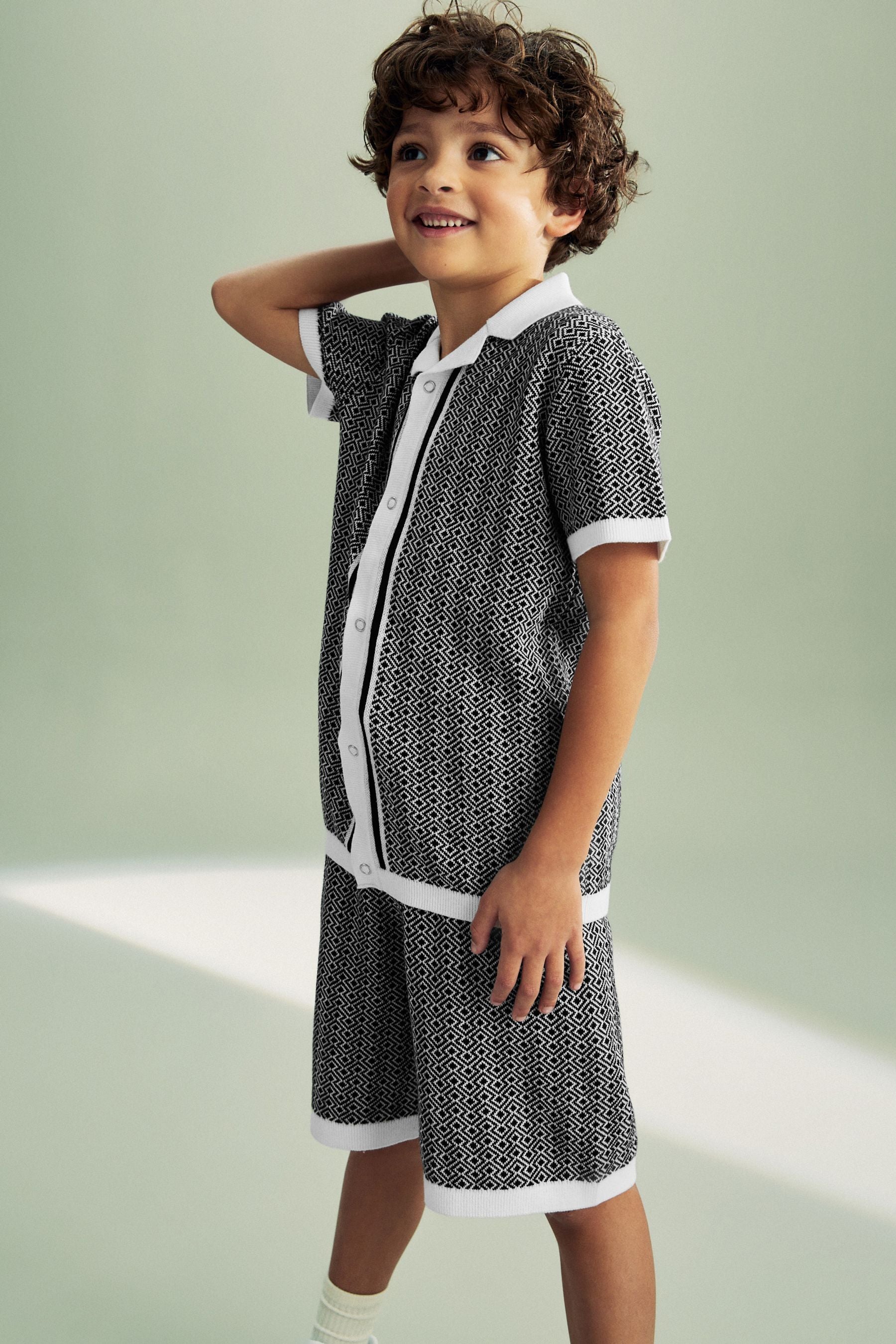 Black/White Mono Knitted Polo Set (3-16yrs)