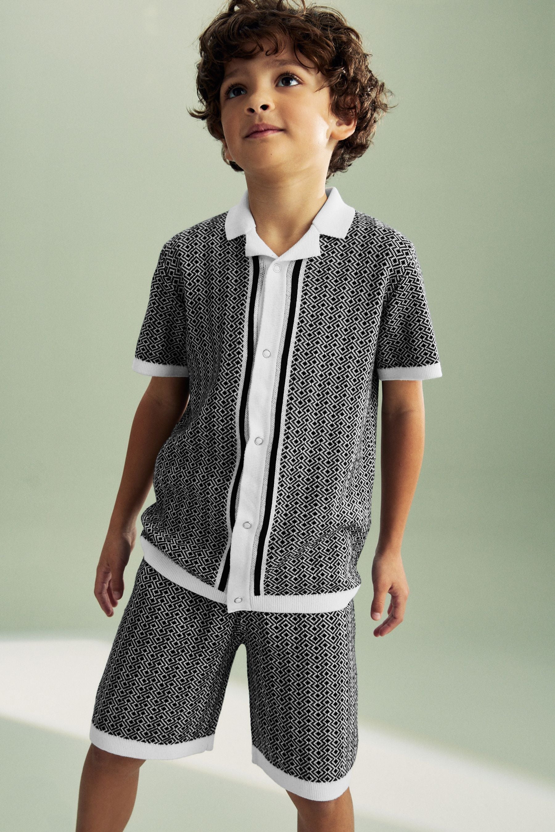 Black/White Mono Knitted Polo Set (3-16yrs)