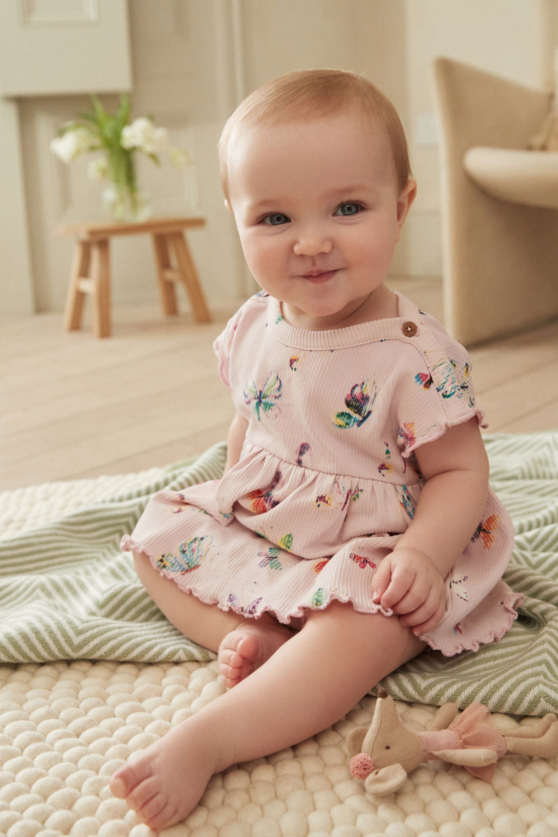 Lilac Purple Butterfly Baby Peplum Rib Top and Shorts 2 Piece Set