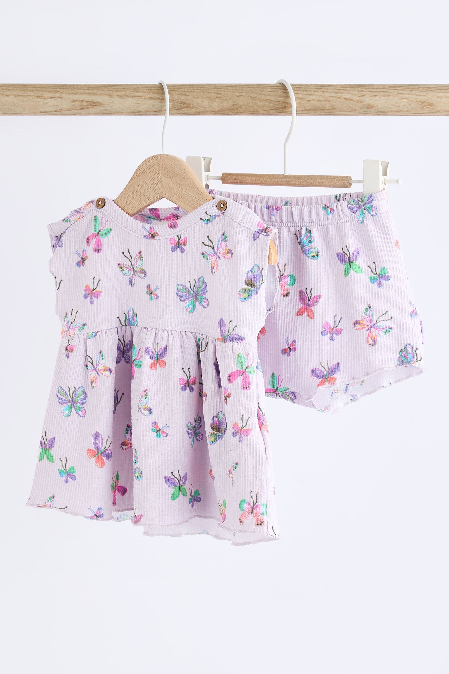 Lilac Purple Butterfly Baby Peplum Rib Top and Shorts 2 Piece Set