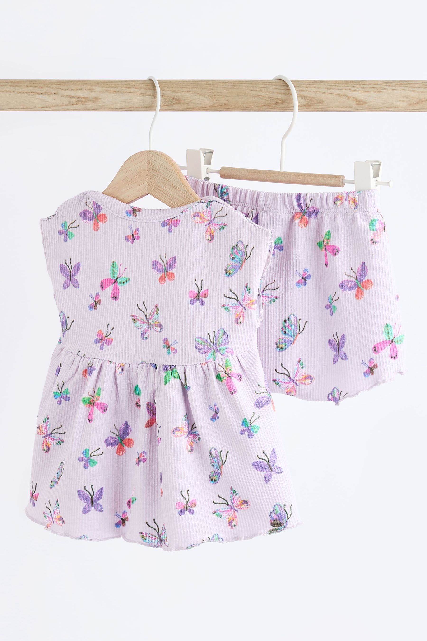 Lilac Purple Butterfly Baby Peplum Rib Top and Shorts 2 Piece Set