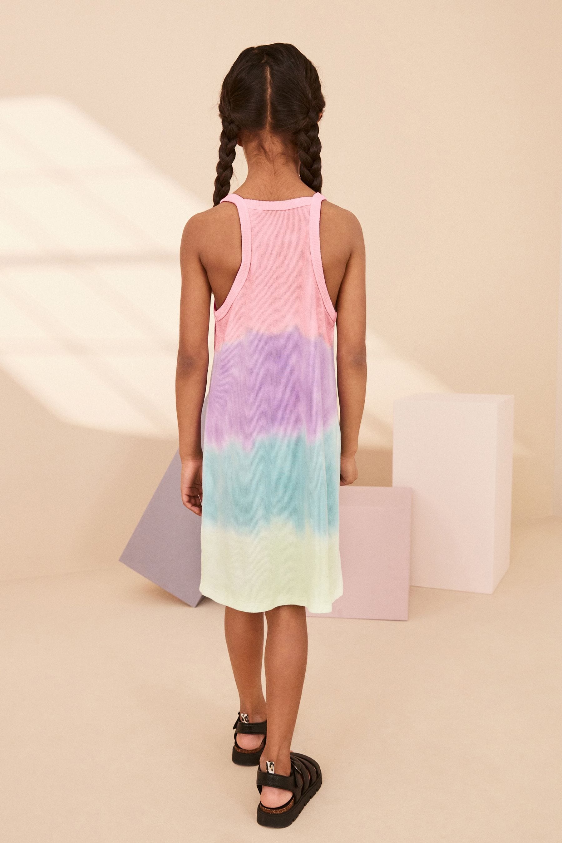 Rainbow Tie Dye Ribbed Racer Jersey Dress (3-16yrs)