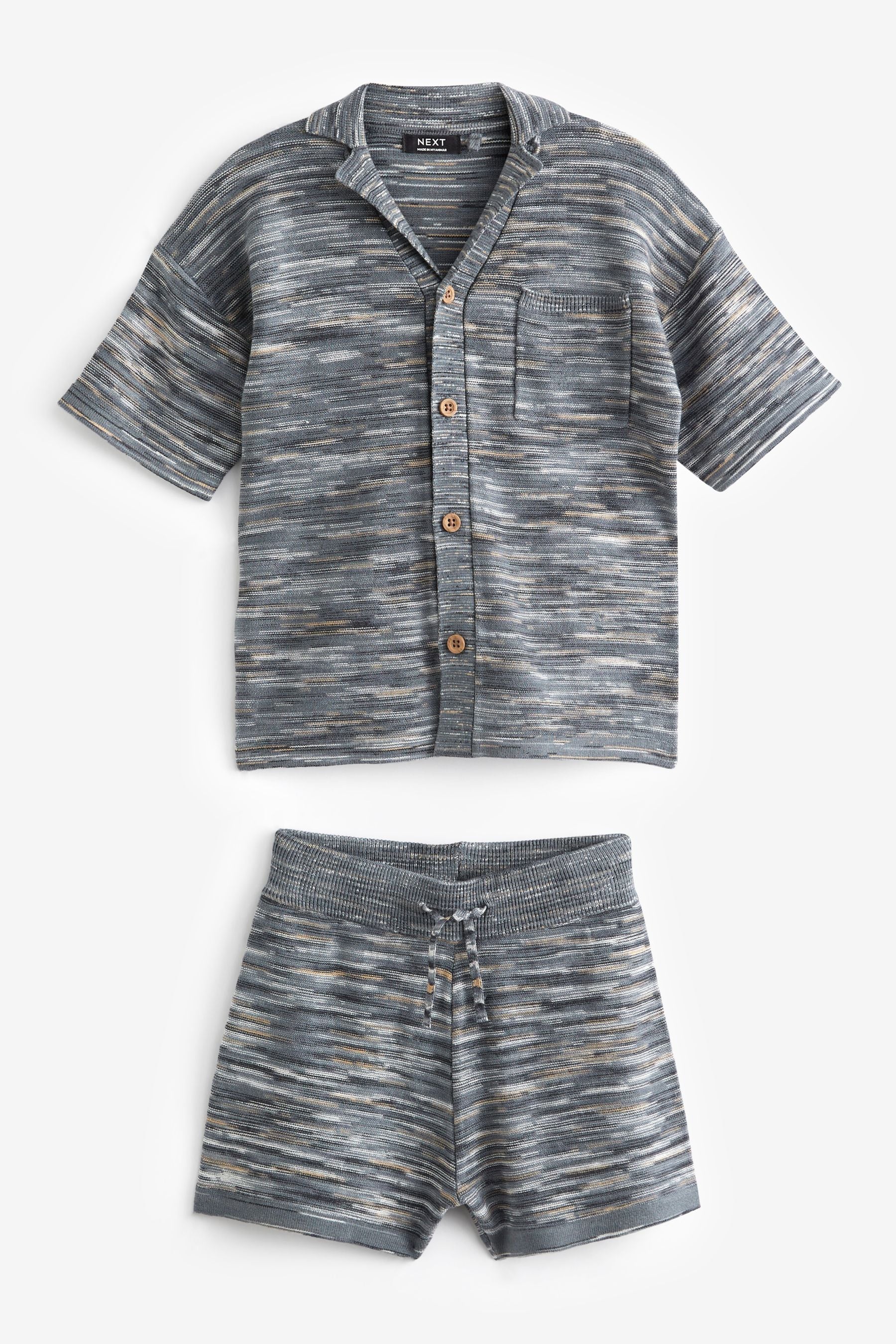 Grey Space Dye Short Sleeved Shirt Set (3mths-10yrs)