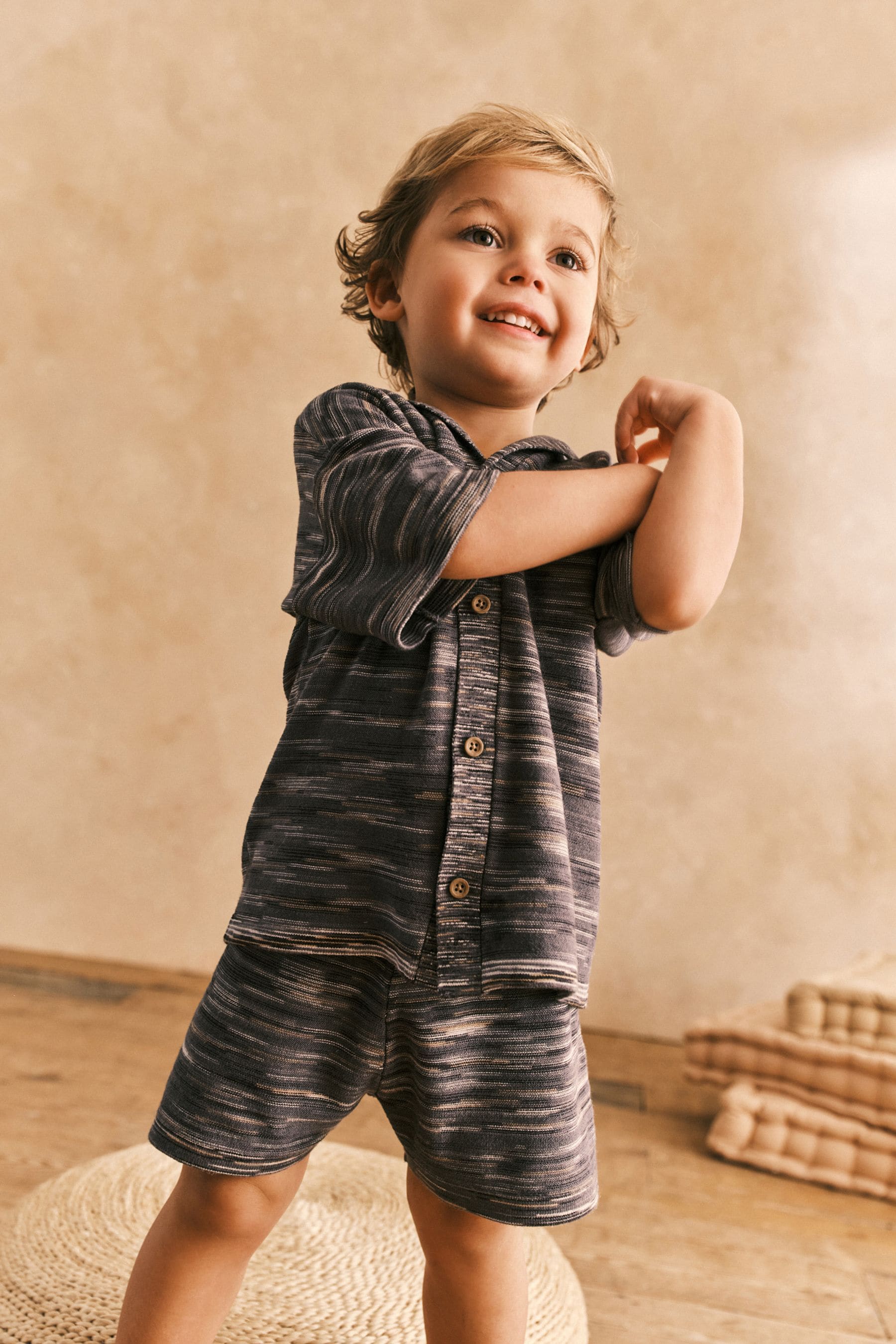 Grey Space Dye Short Sleeved Shirt Set (3mths-10yrs)