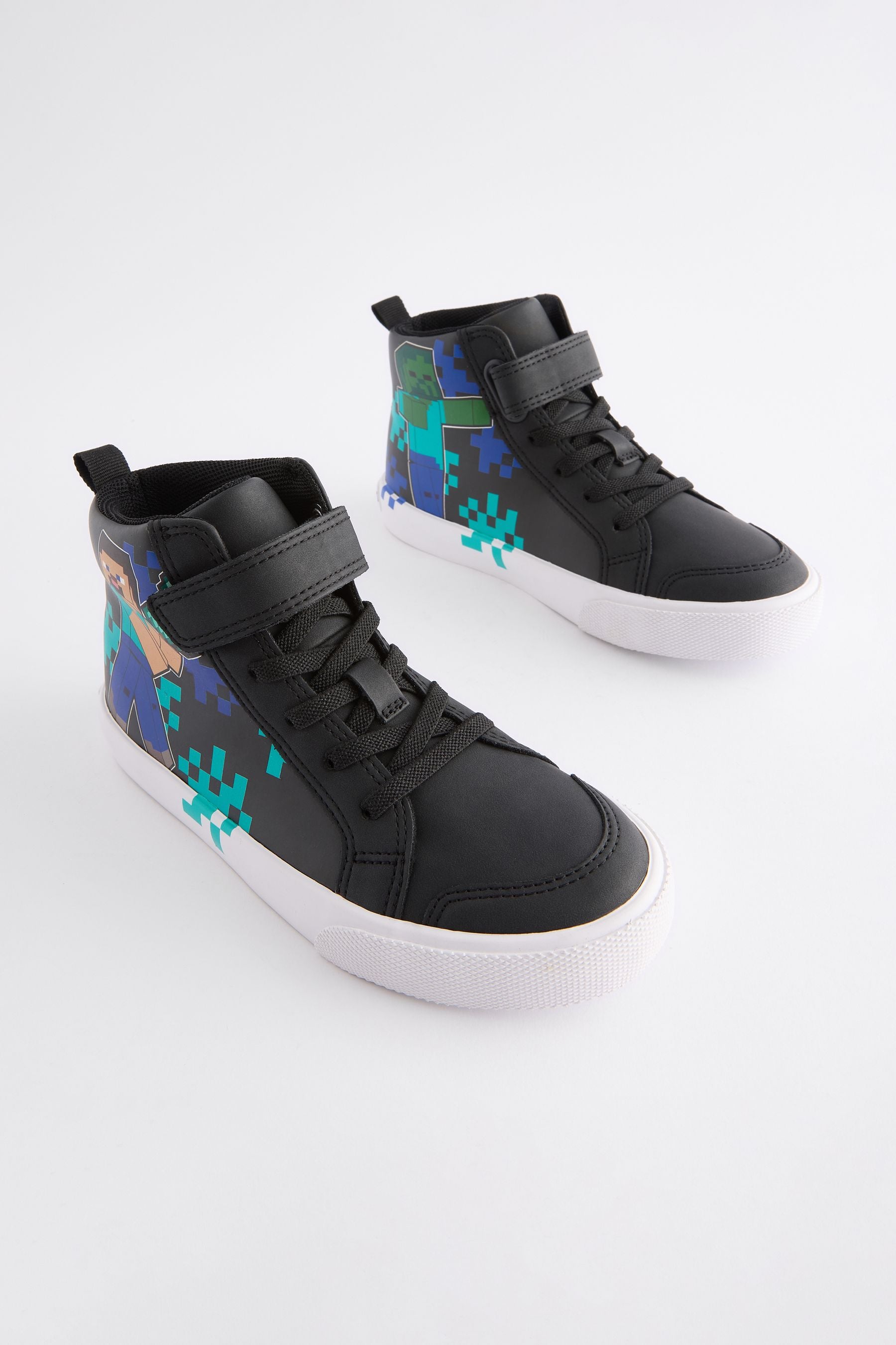 Black Standard Fit (F) Minecraft Elastic Lace High Top Trainers