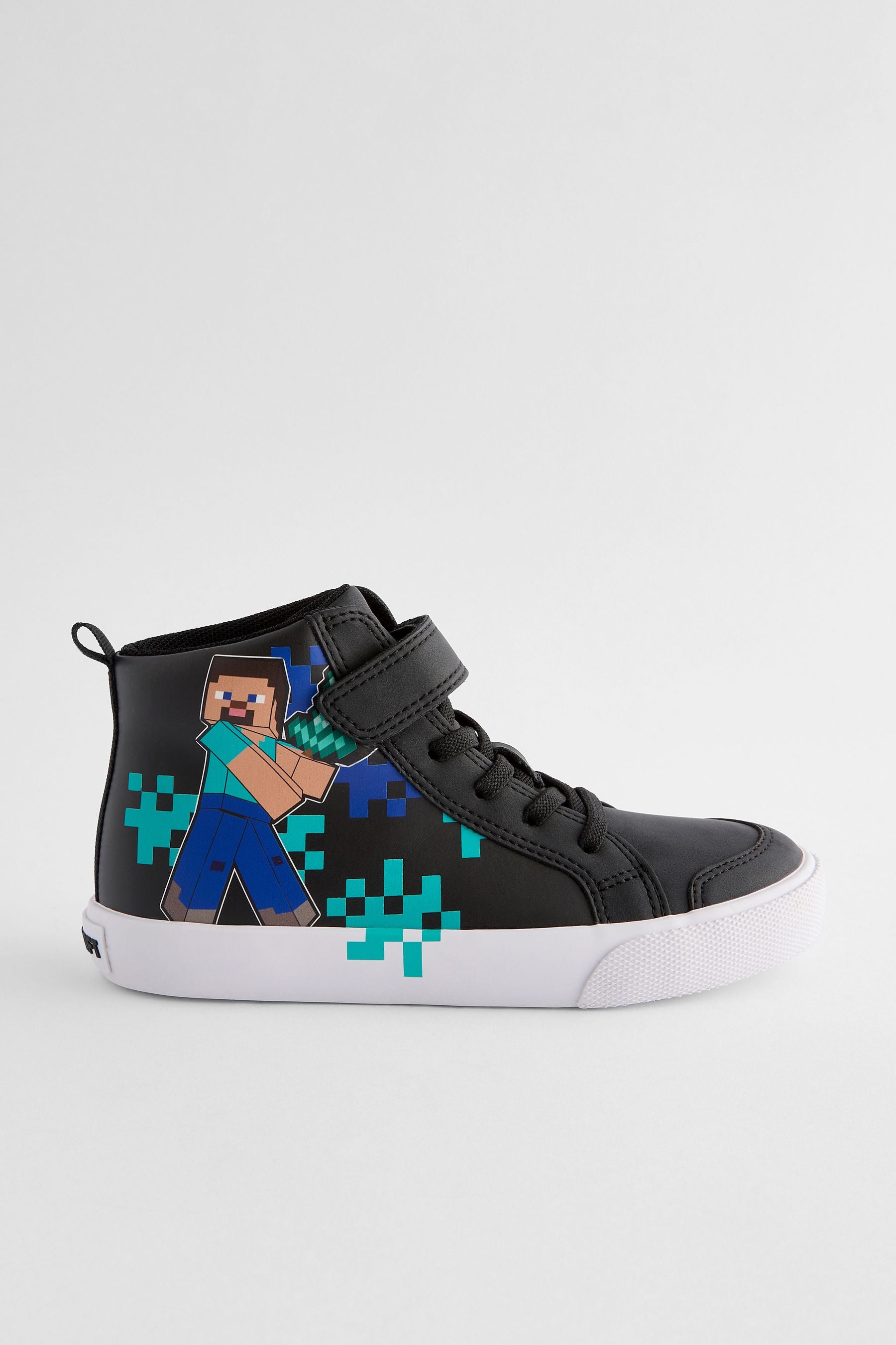 Black Standard Fit (F) Minecraft Elastic Lace High Top Trainers