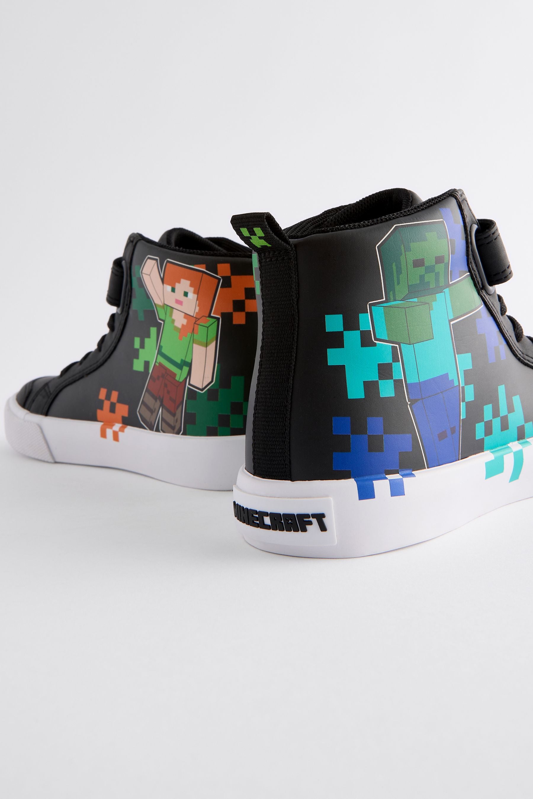 Black Standard Fit (F) Minecraft Elastic Lace High Top Trainers