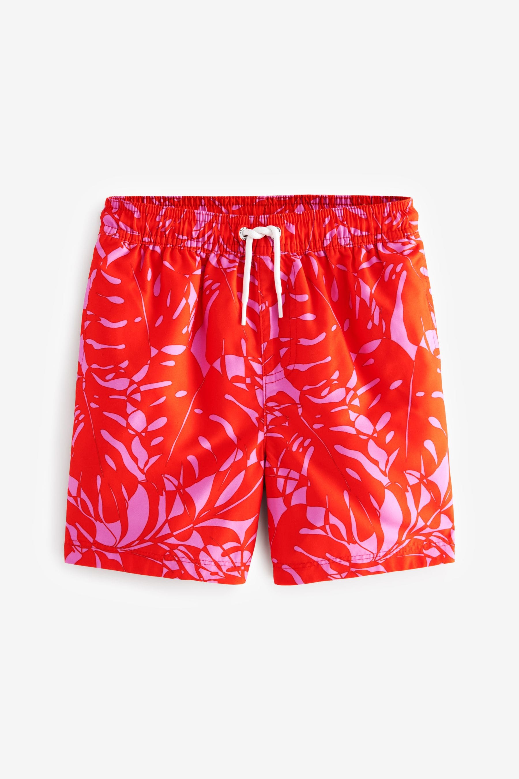 Bright Pink Leaf Printed Swim Shorts (3mths-16yrs)