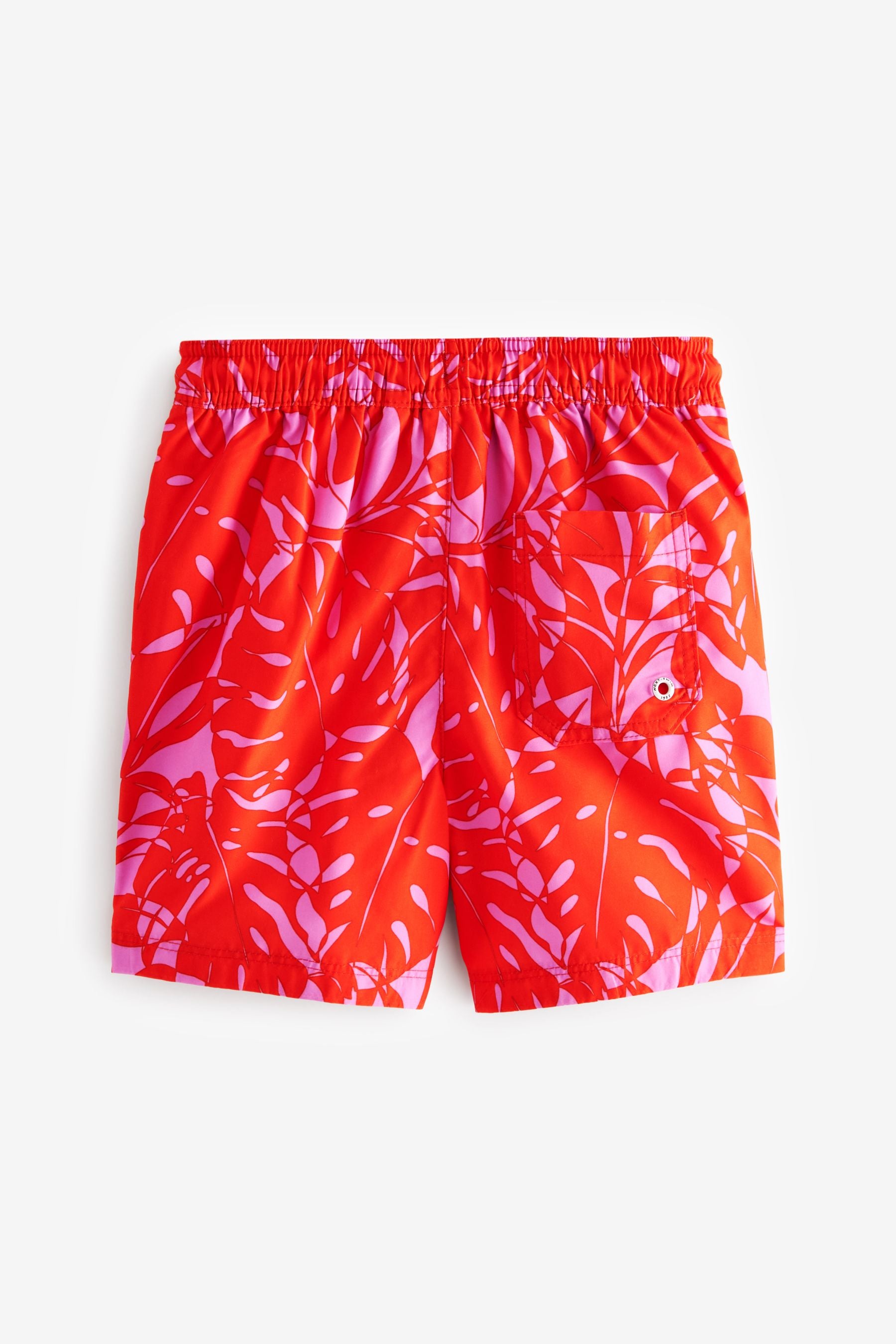 Bright Pink Leaf Printed Swim Shorts (3mths-16yrs)