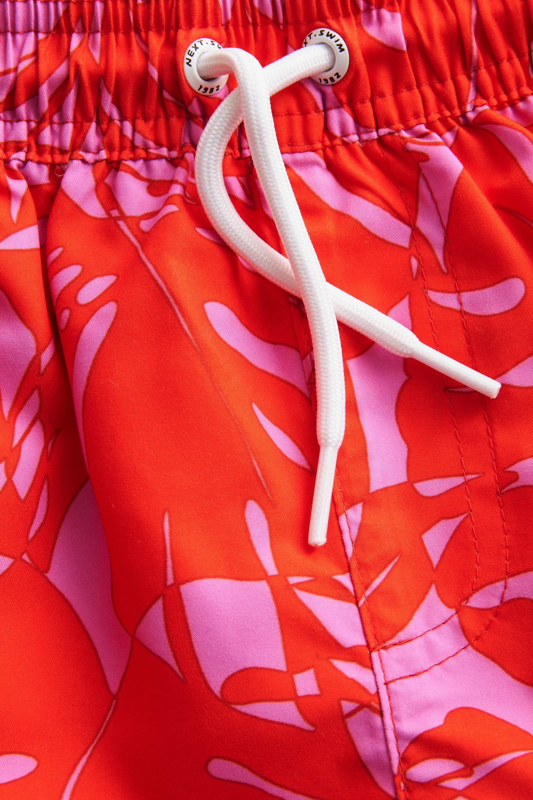 Bright Pink Leaf Printed Swim Shorts (3mths-16yrs)