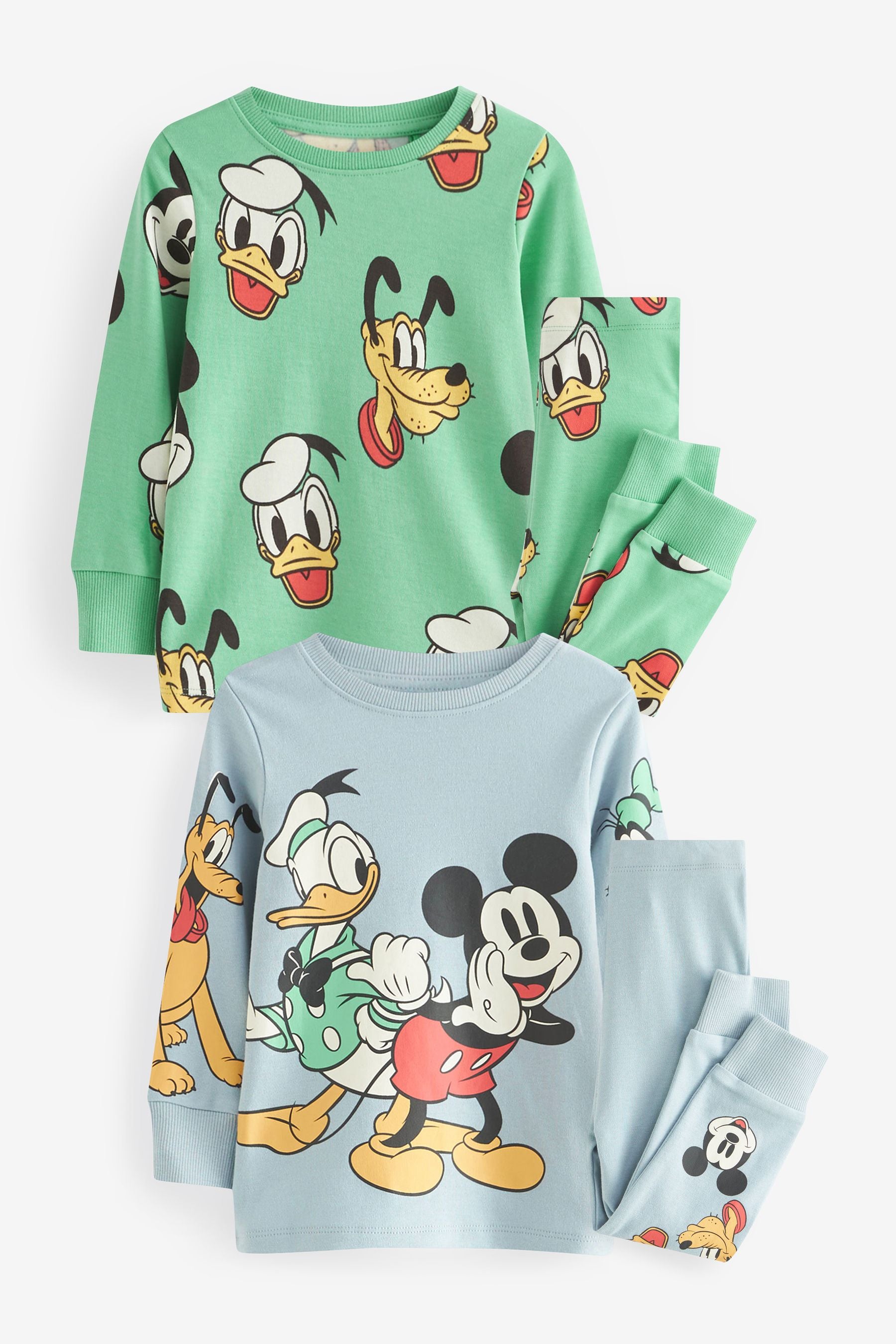 Blue/Green 100% Cotton Disney Mickey Mouse Snuggle Pyjamas 2 Pack (9mths-10yrs)