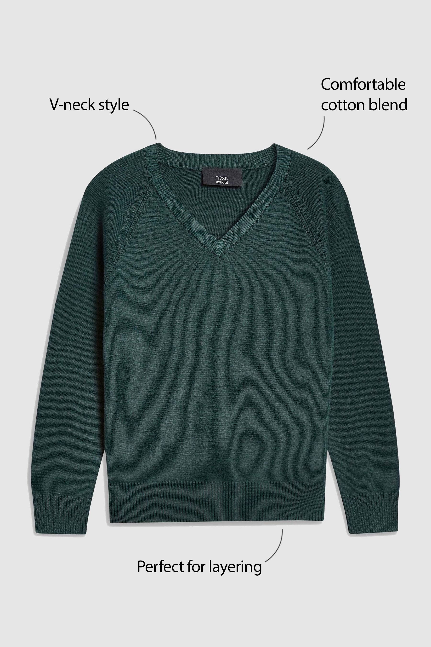 Green Knitted V-Neck School Jumper (3-18yrs)