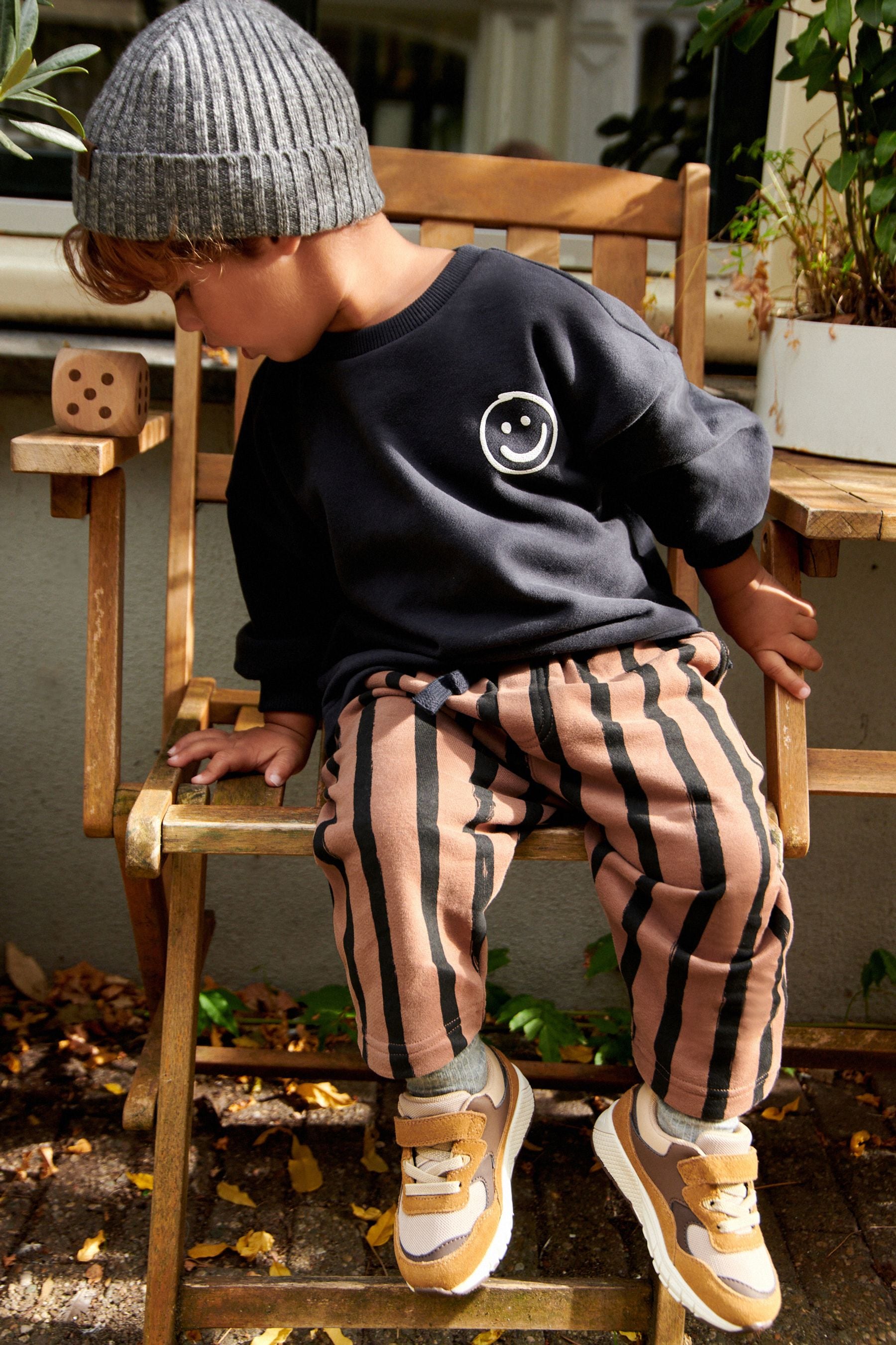 Black/Brown 100% Cotton Sweatshirt And Stripe Joggers Set (3mths-7yrs)