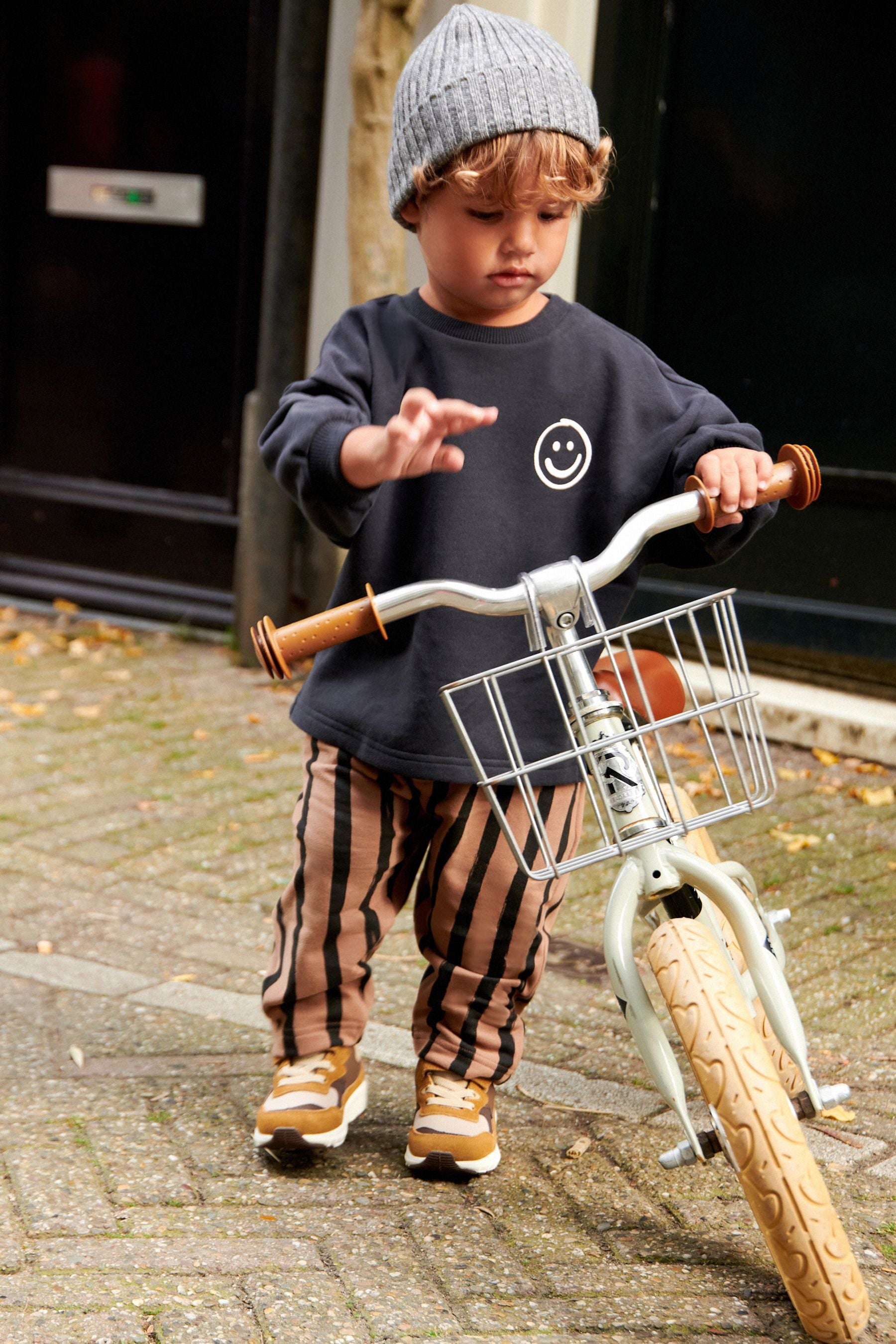 Black/Brown 100% Cotton Sweatshirt And Stripe Joggers Set (3mths-7yrs)