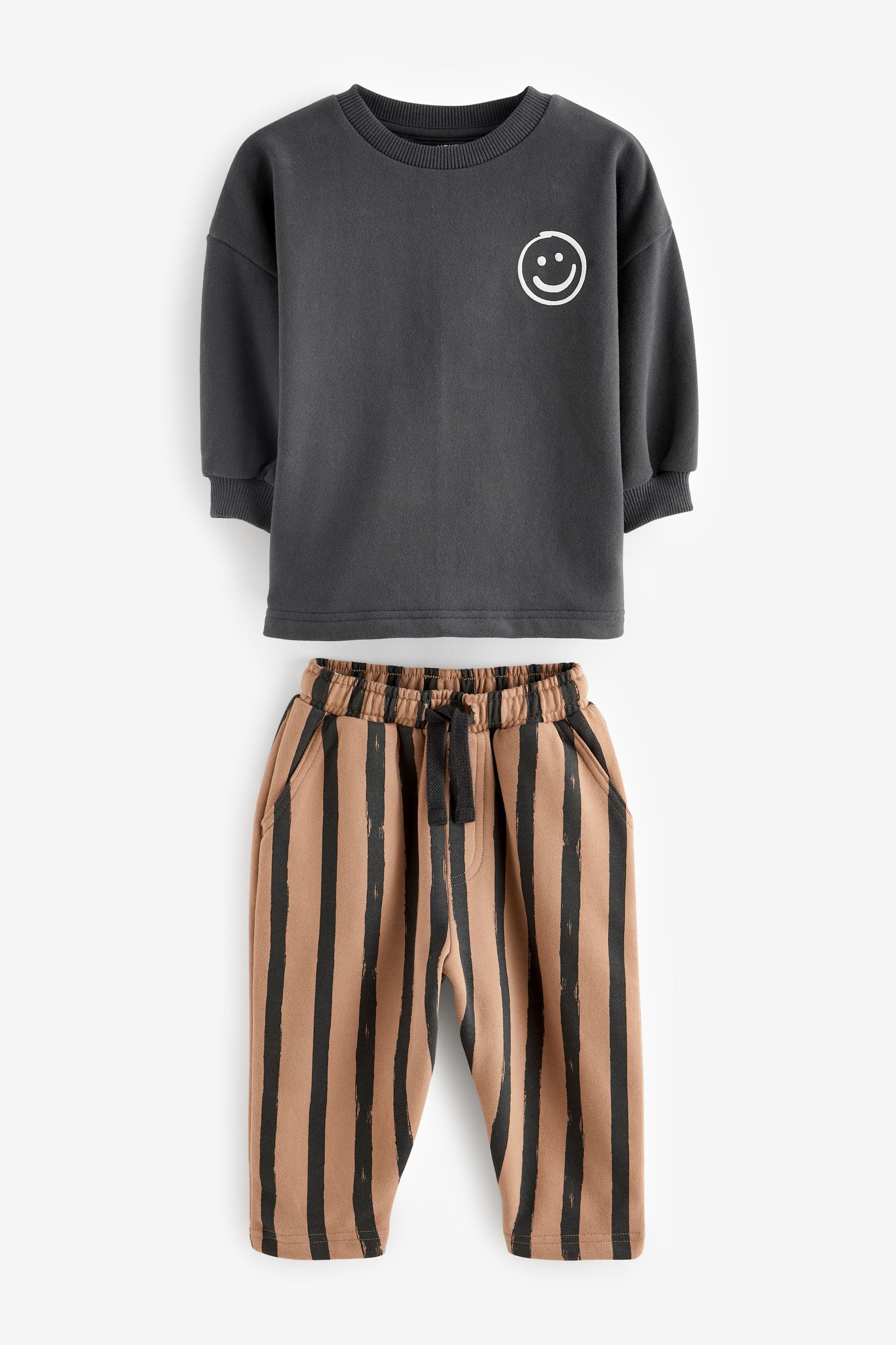 Black/Brown 100% Cotton Sweatshirt And Stripe Joggers Set (3mths-7yrs)