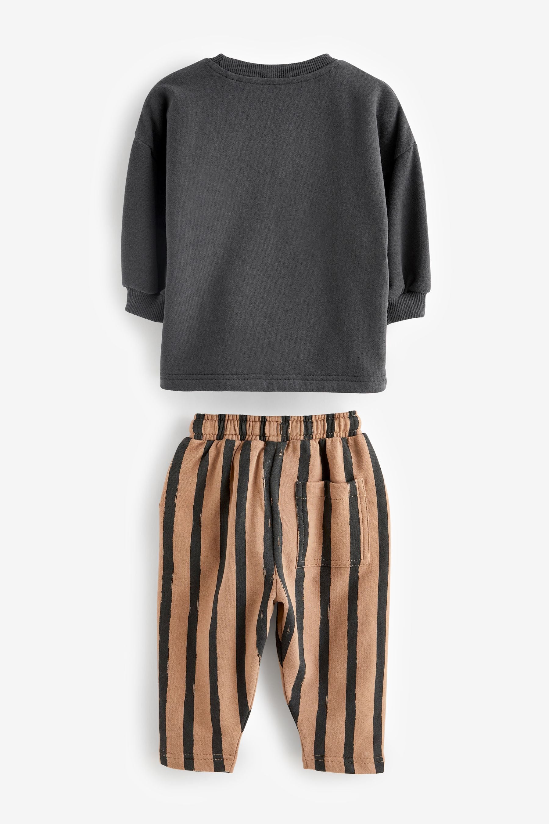 Black/Brown 100% Cotton Sweatshirt And Stripe Joggers Set (3mths-7yrs)