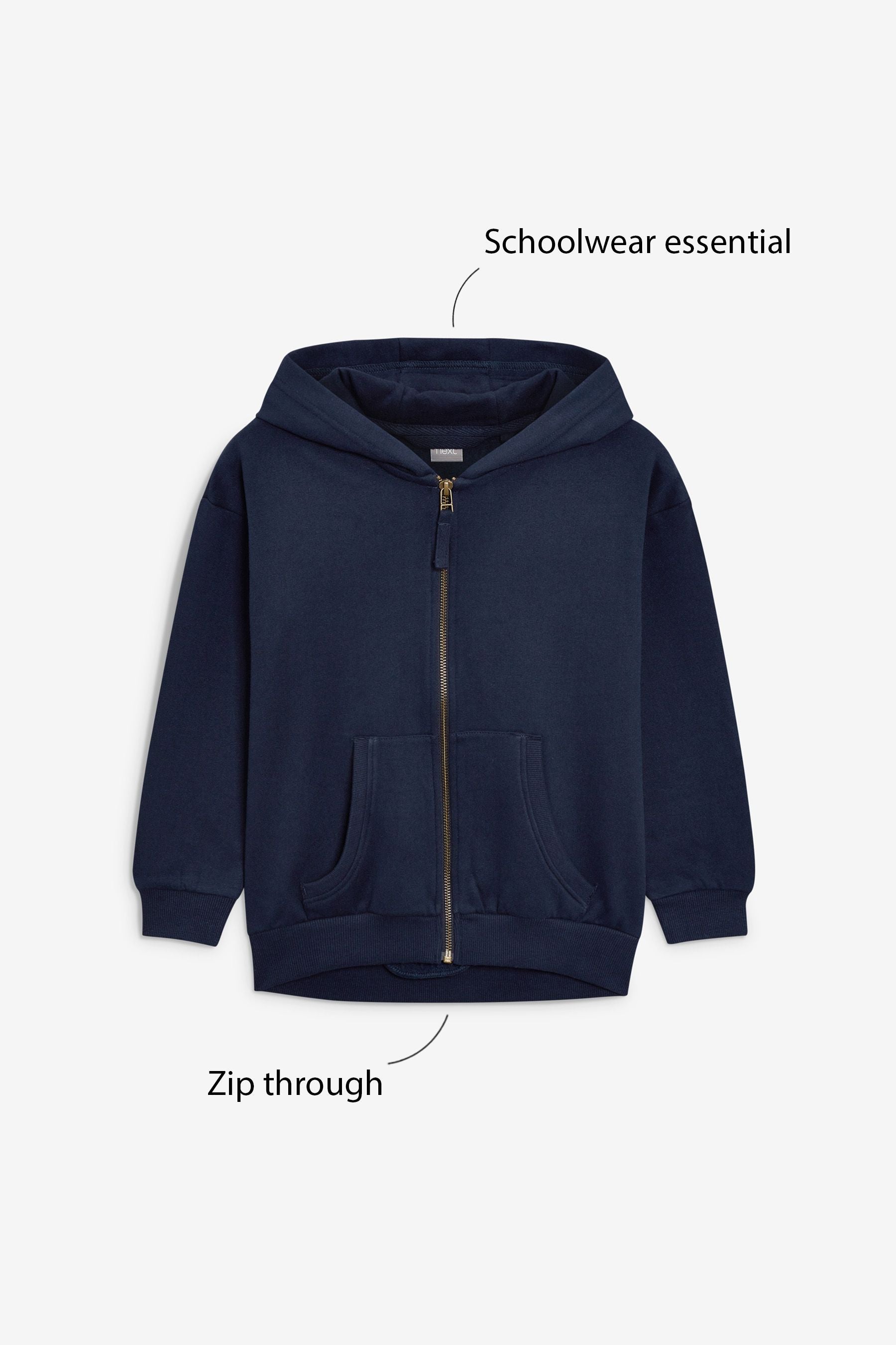 Navy Blue Cotton Rich Zip Through Sports Hoodie (3-16yrs)