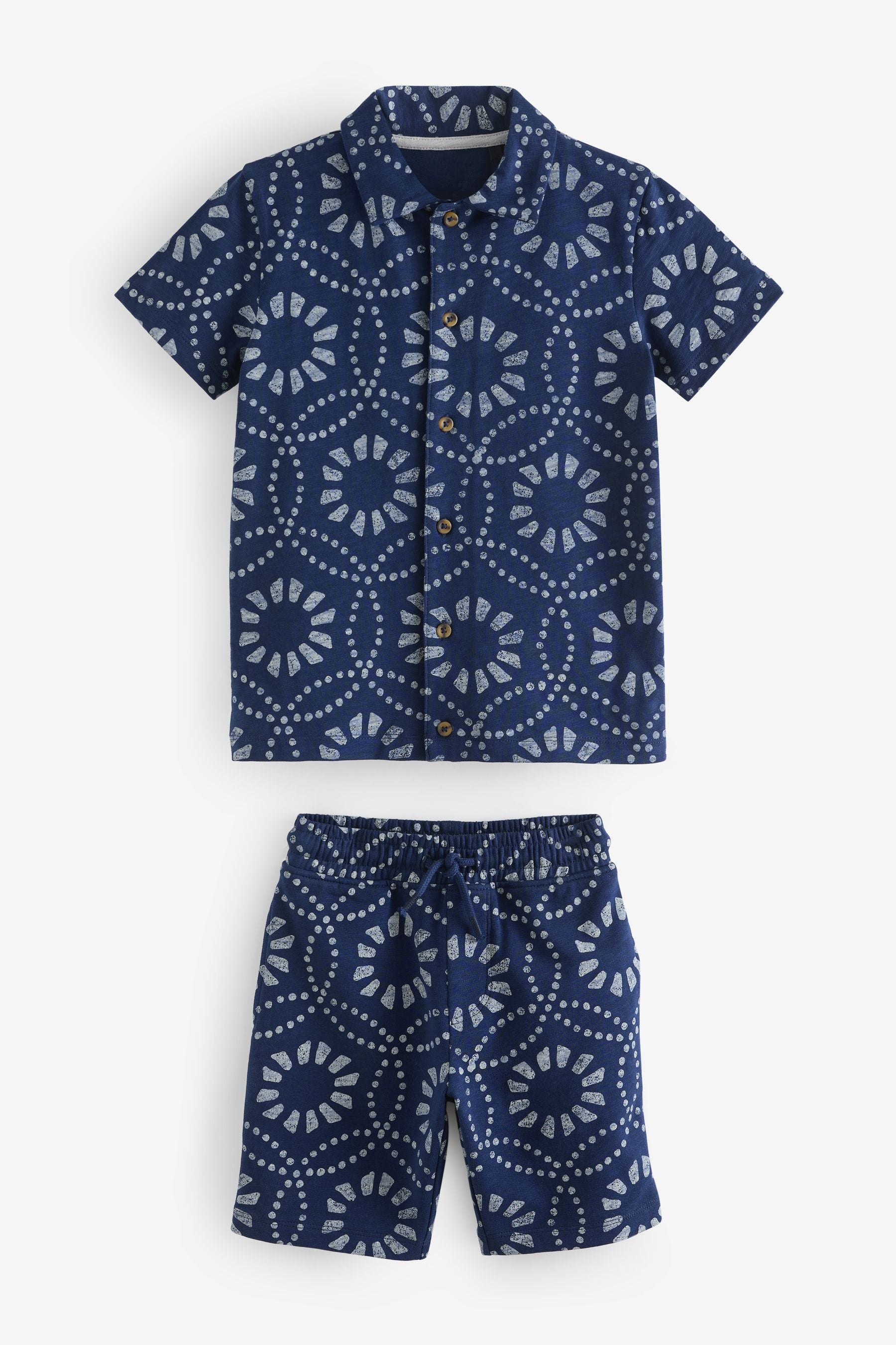 Navy Blue Batik Print 100% Cotton Jersey Shirt and Shorts Set (3-16yrs)