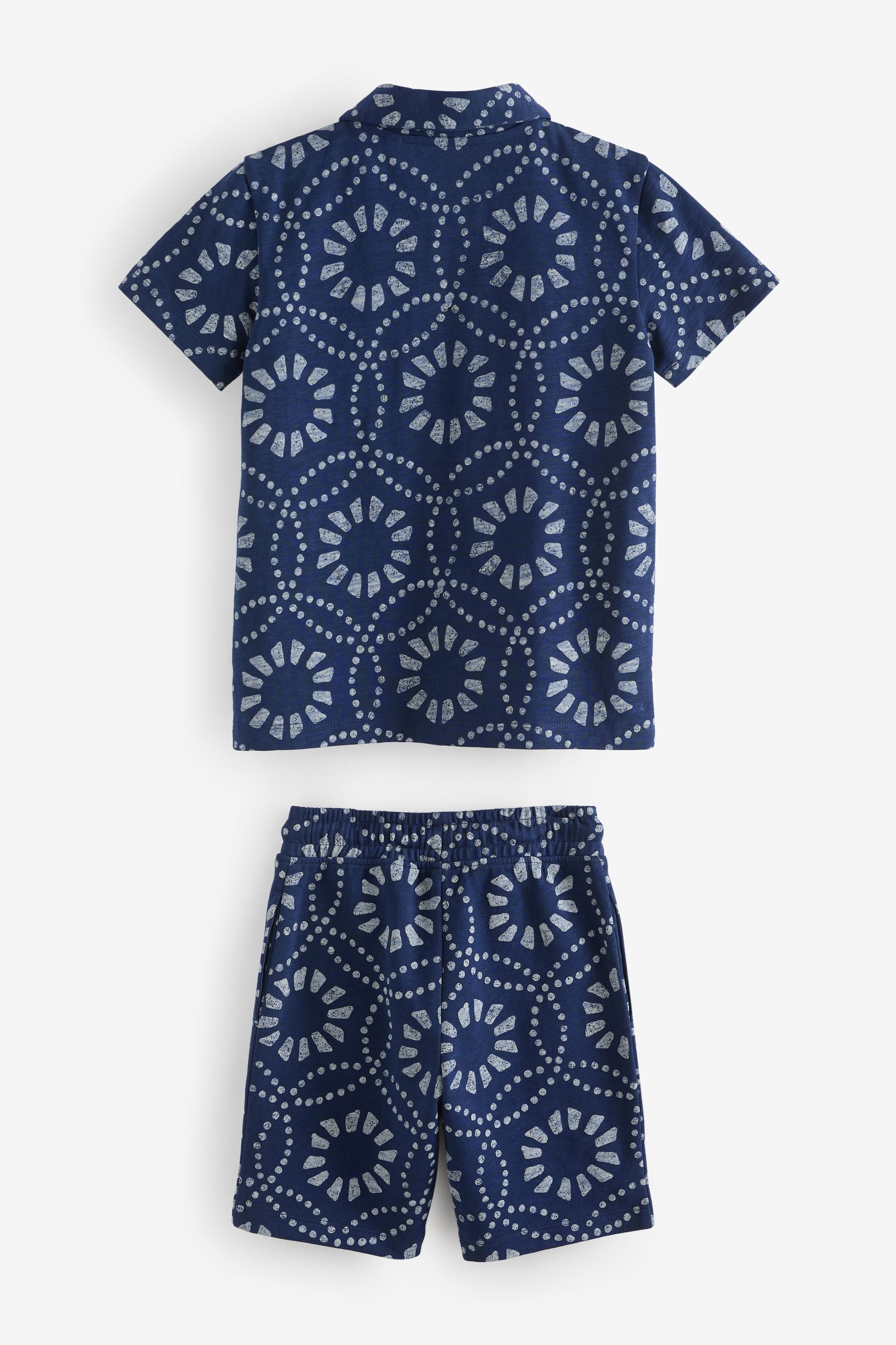 Navy Blue Batik Print 100% Cotton Jersey Shirt and Shorts Set (3-16yrs)