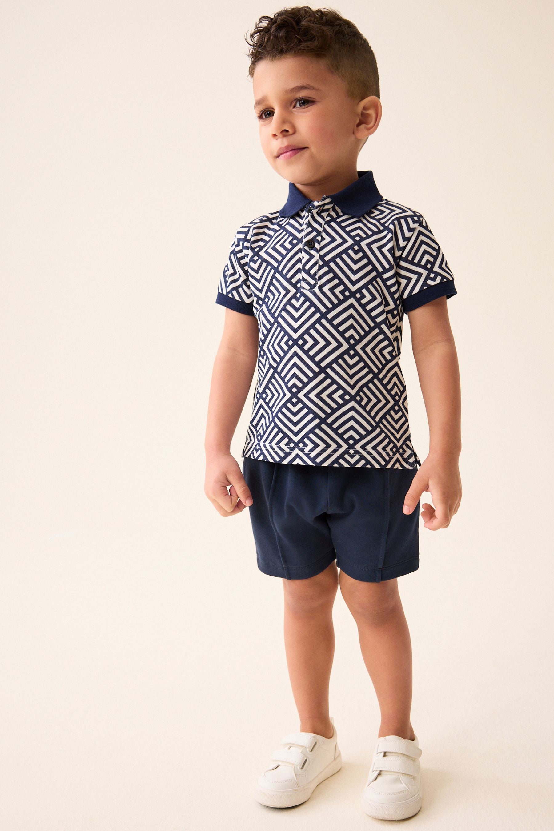 Navy/White 100% Cotton Short Sleeve Polo and Shorts Set (3mths-7yrs)