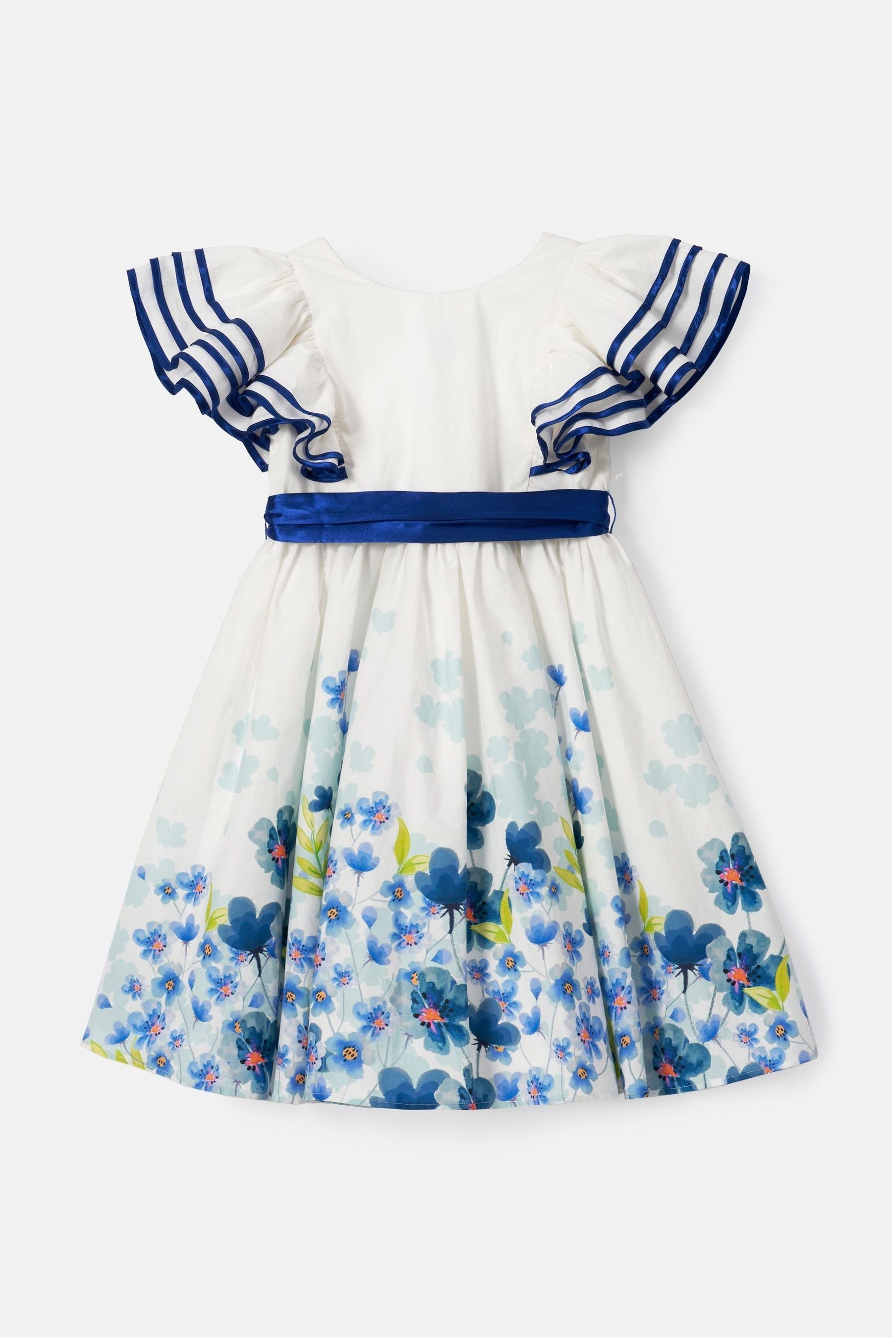 White Angel & Rocket Border Print Emillie Tie Sash Dress