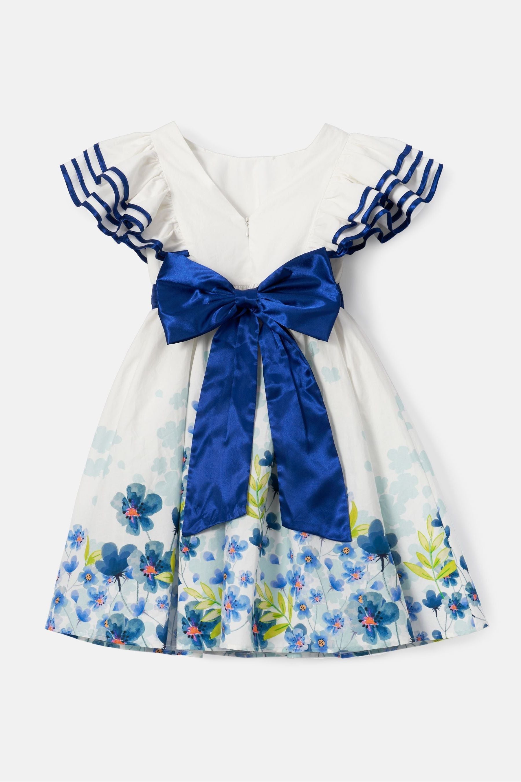 White Angel & Rocket Border Print Emillie Tie Sash Dress