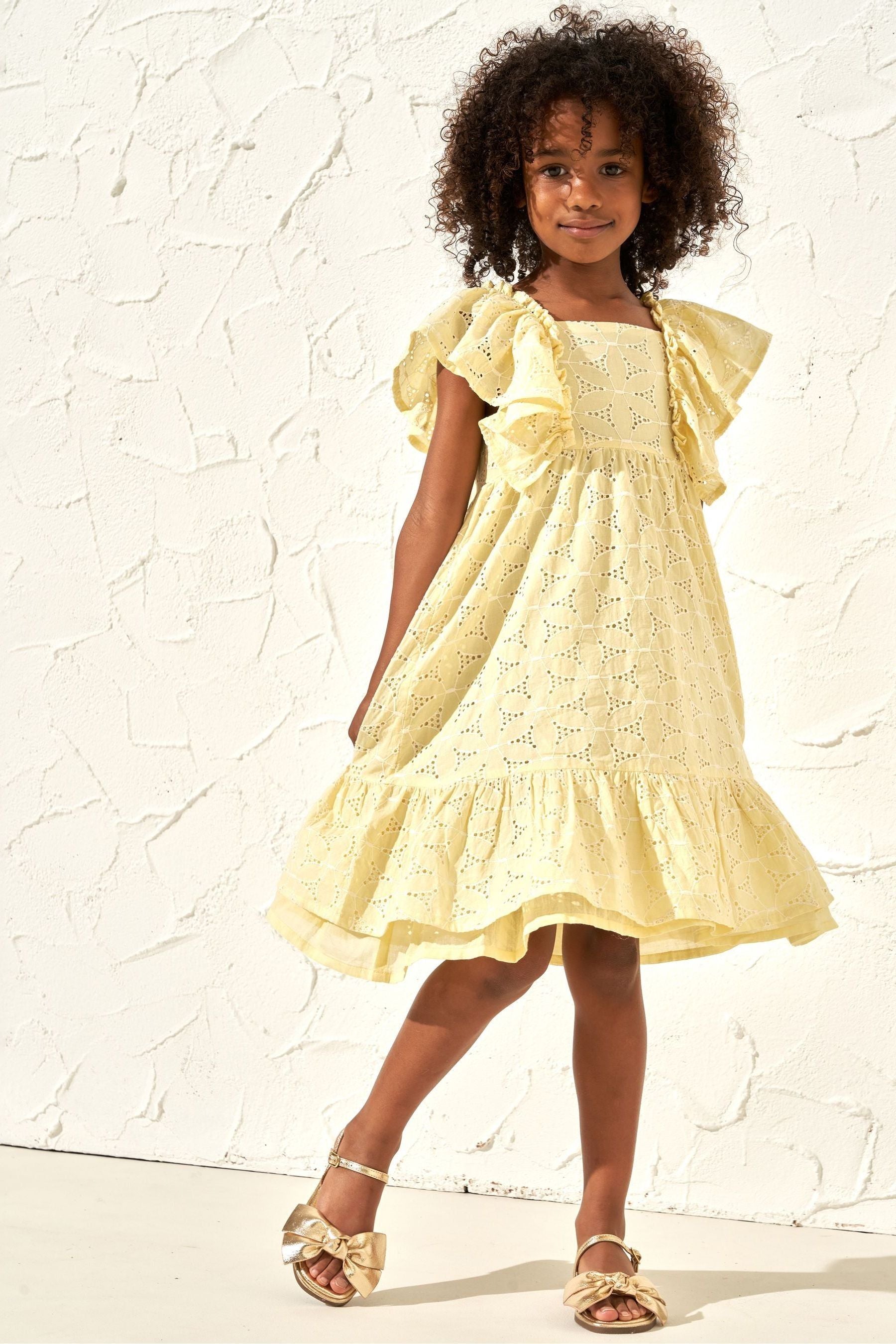 Yellow Angel & Rocket Sara Broderie Dress