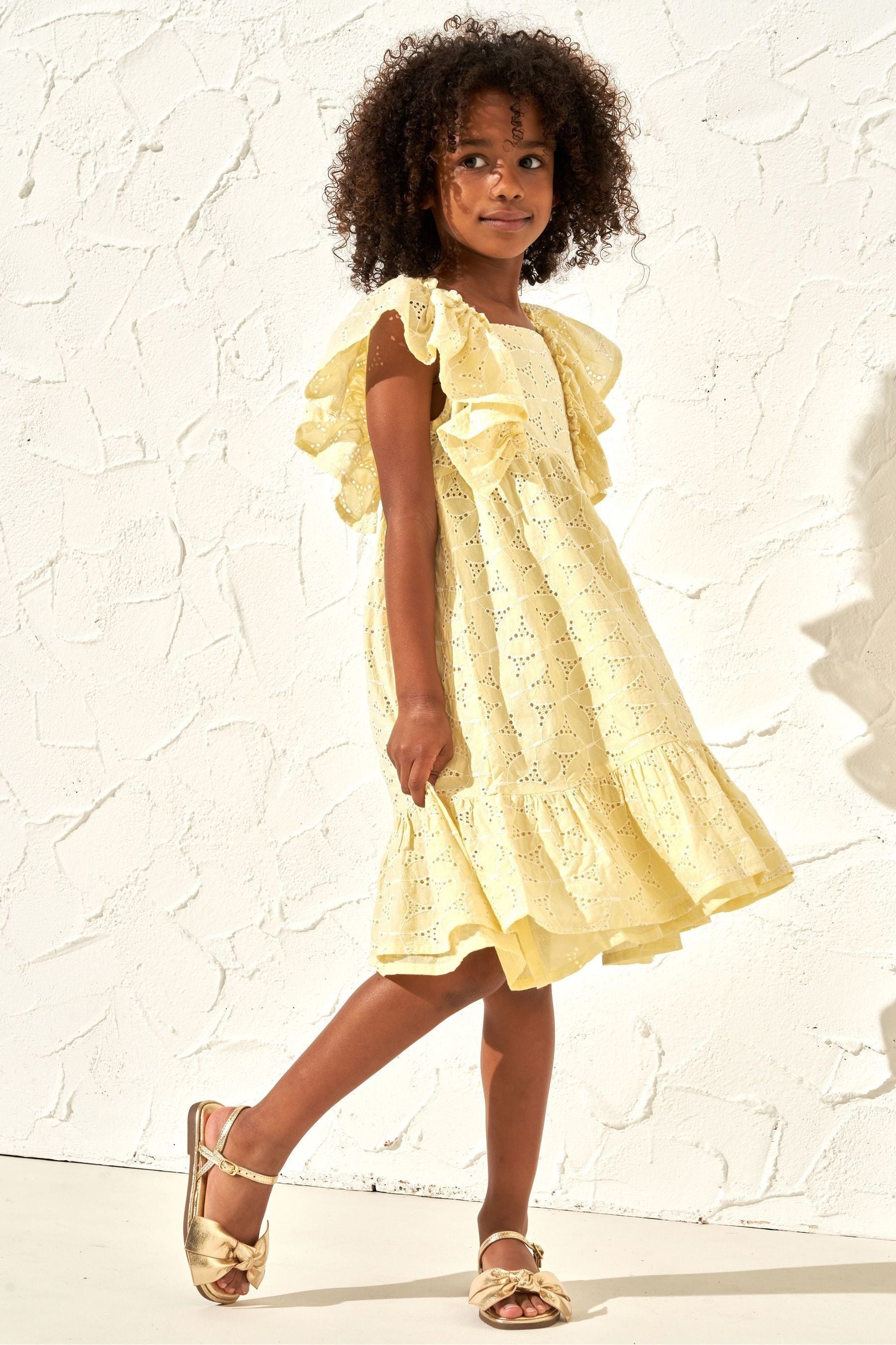 Yellow Angel & Rocket Sara Broderie Dress