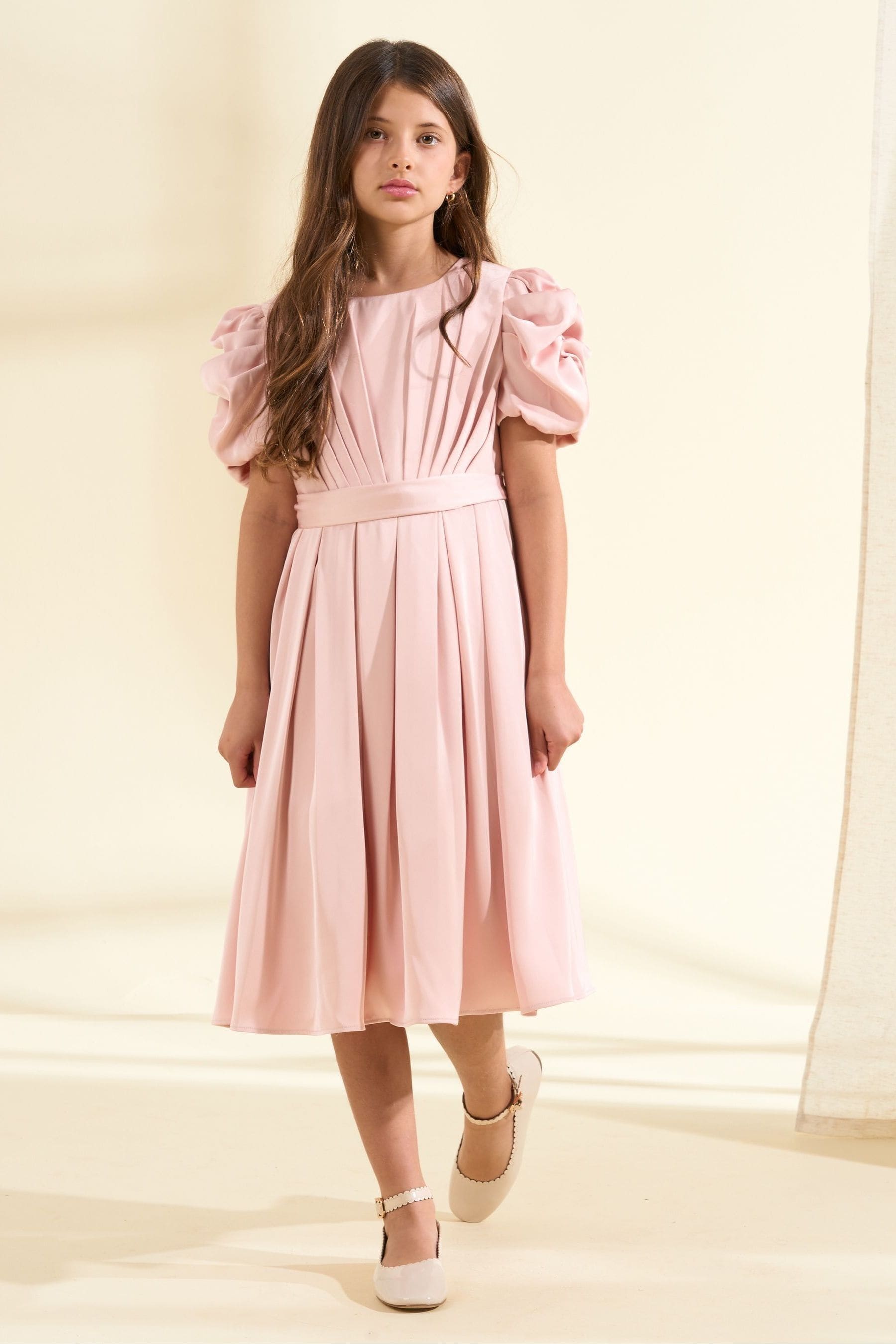 Angel & Rocket Blush Pink Portia Pleated Bodice Bow Dress