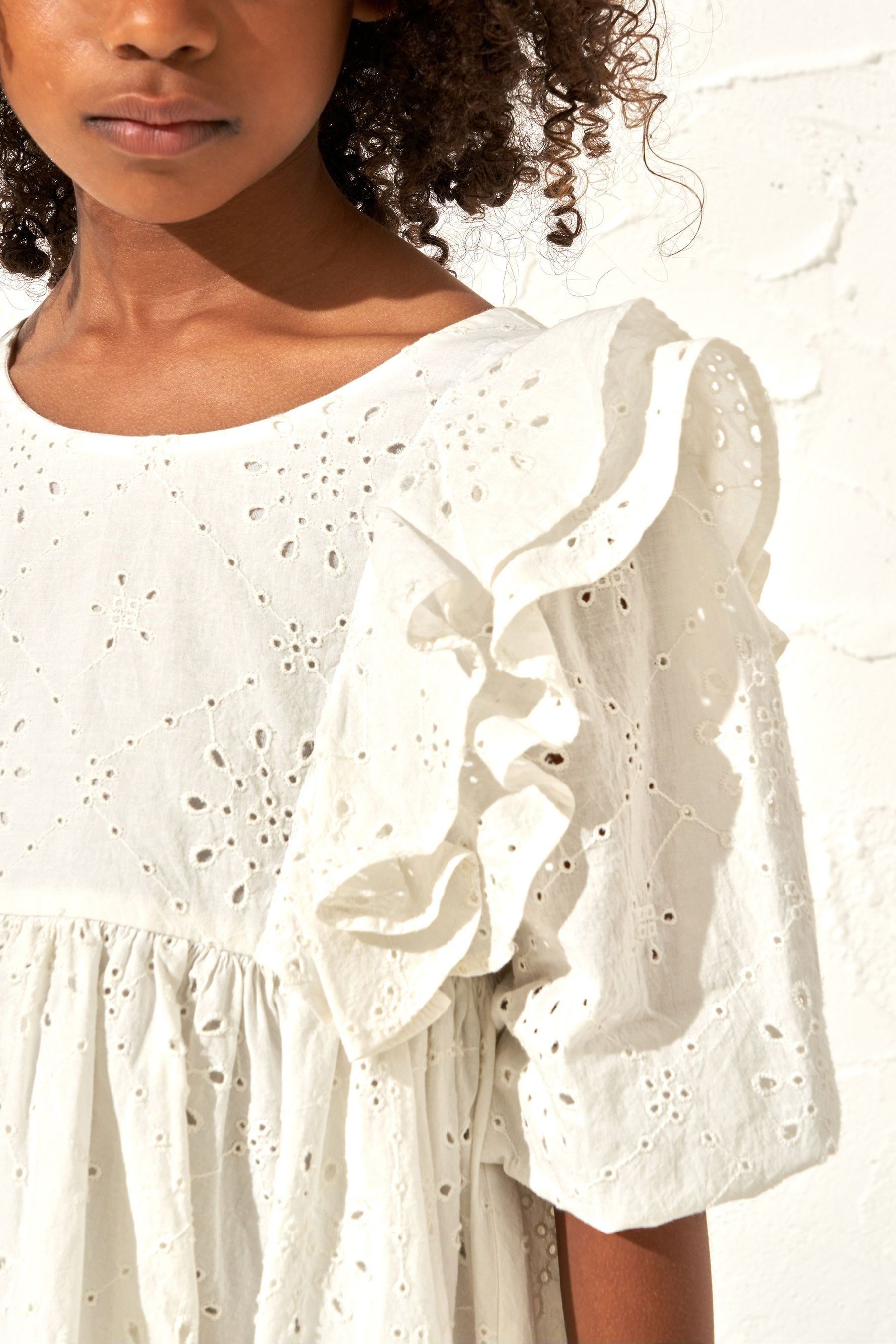 White Angel & Rocket 100% Cotton Broderie Alessandra Ruffle Dress