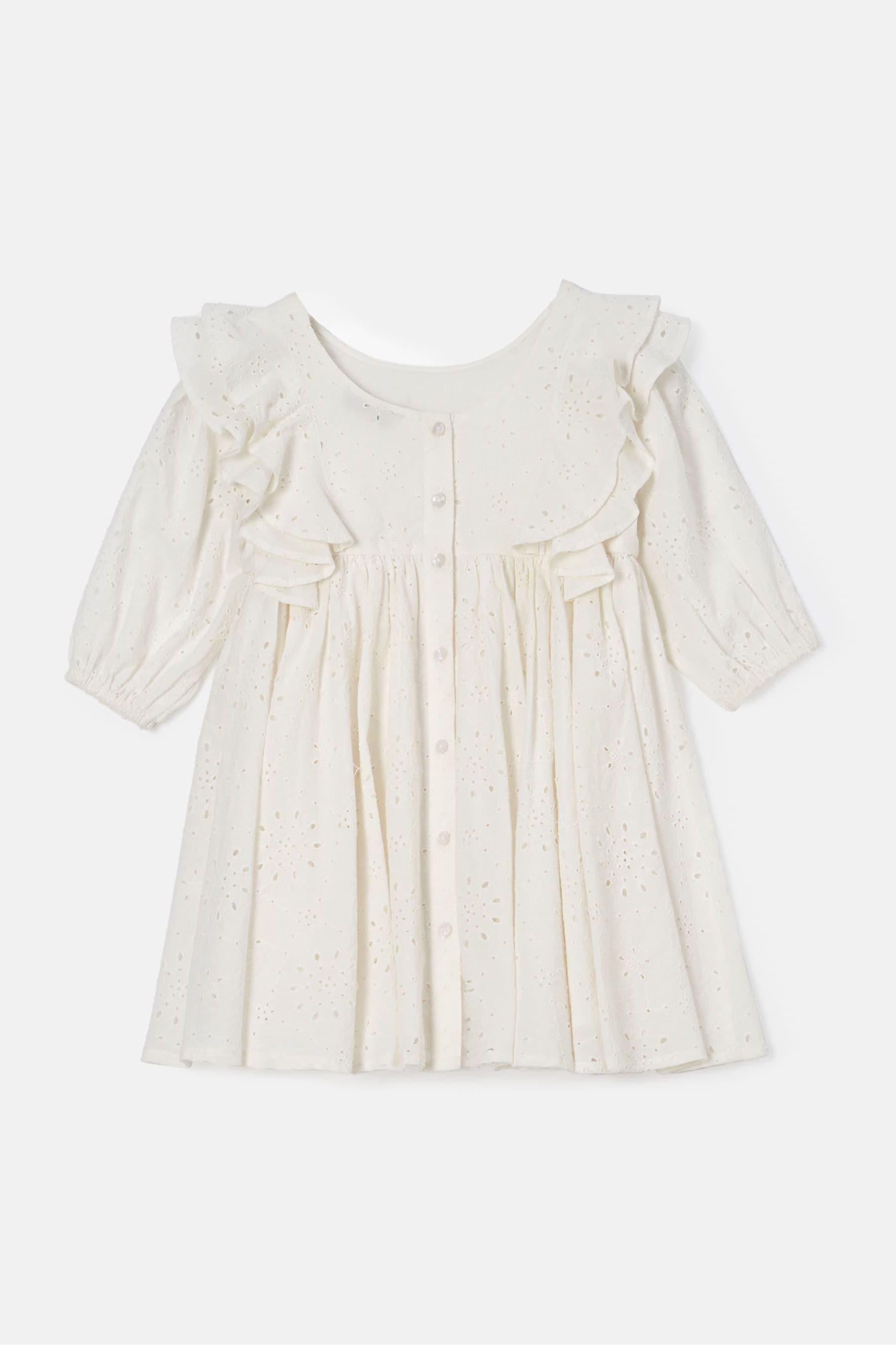 White Angel & Rocket 100% Cotton Broderie Alessandra Ruffle Dress