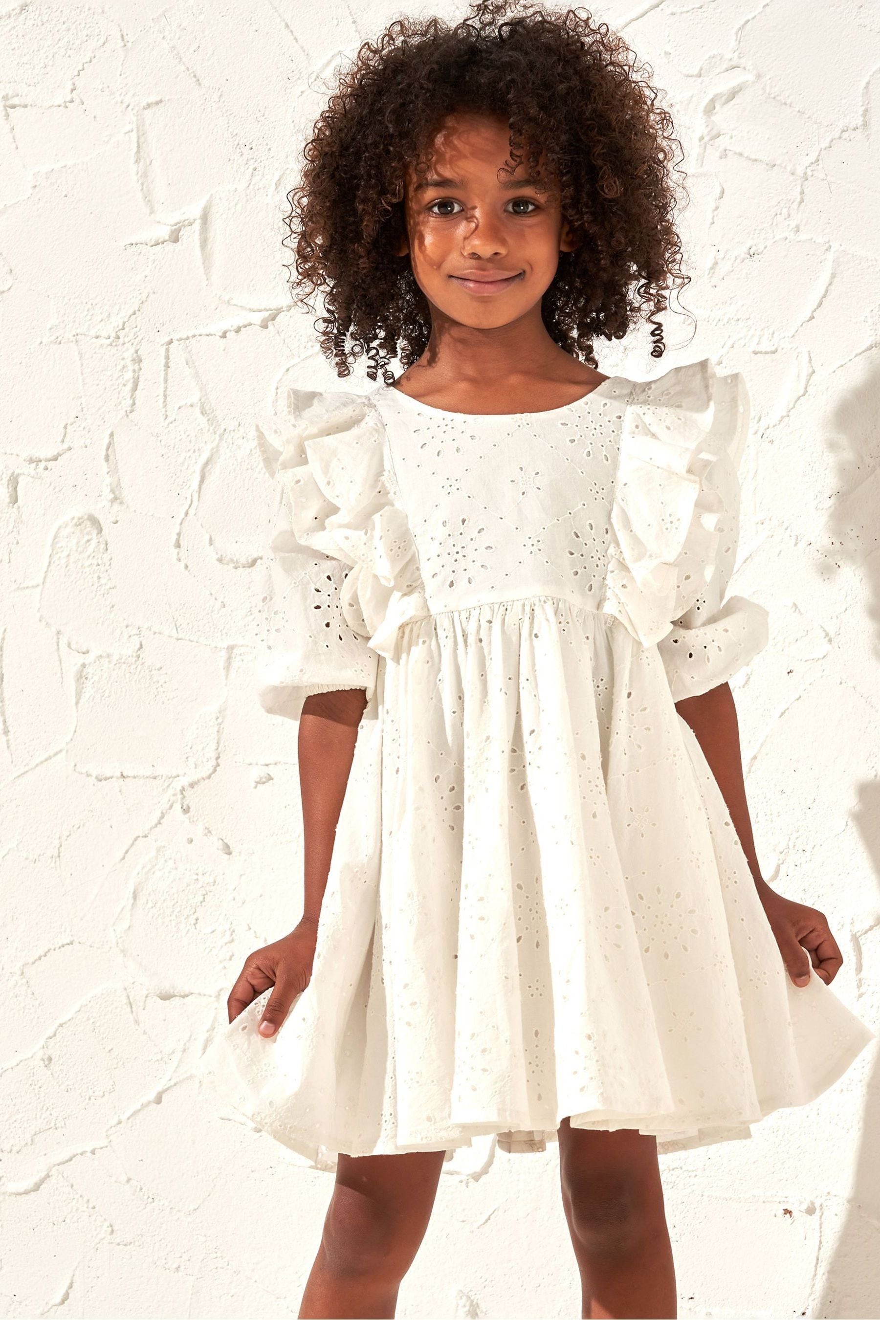 White Angel & Rocket 100% Cotton Broderie Alessandra Ruffle Dress