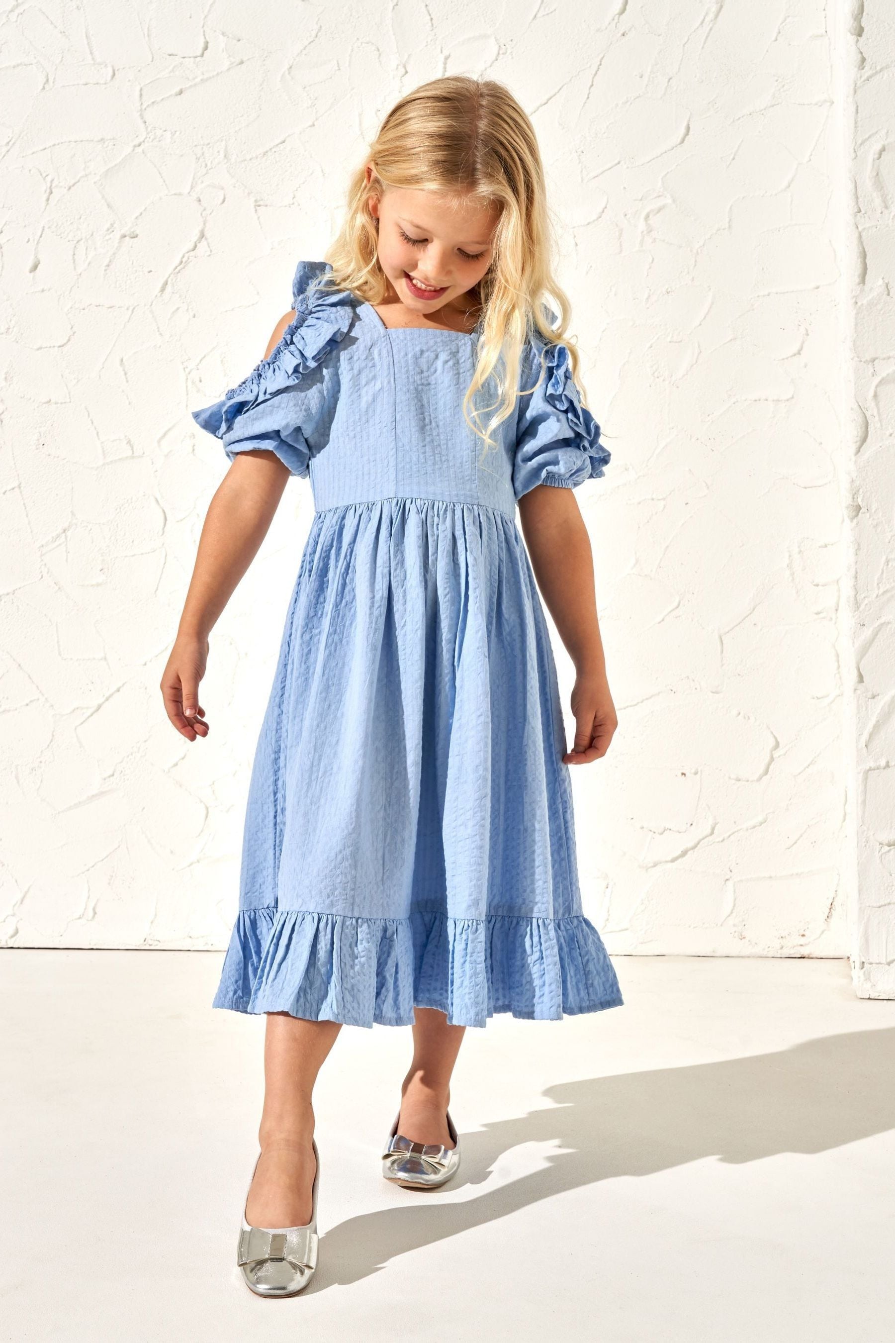 Angel & Rocket Blue 100% Cotton Simone Open Shoulder Dress