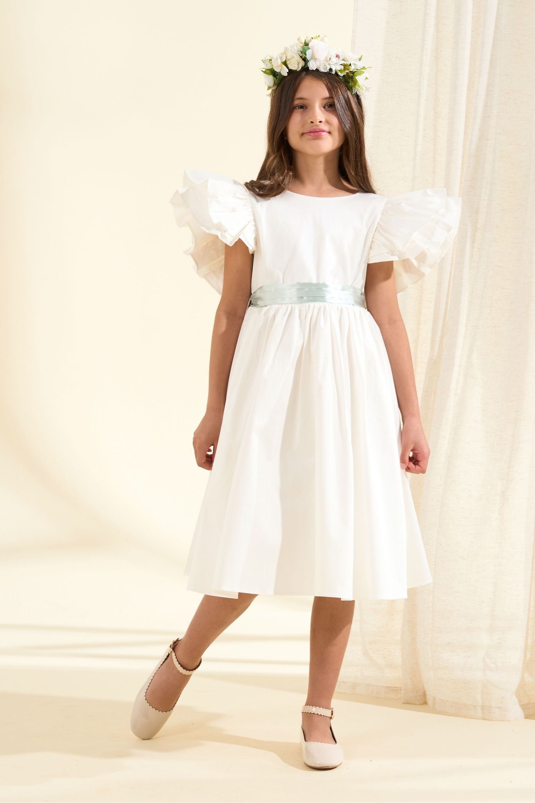 White Angel & Rocket Taffeta Ruffle Bow Sylvie Dress