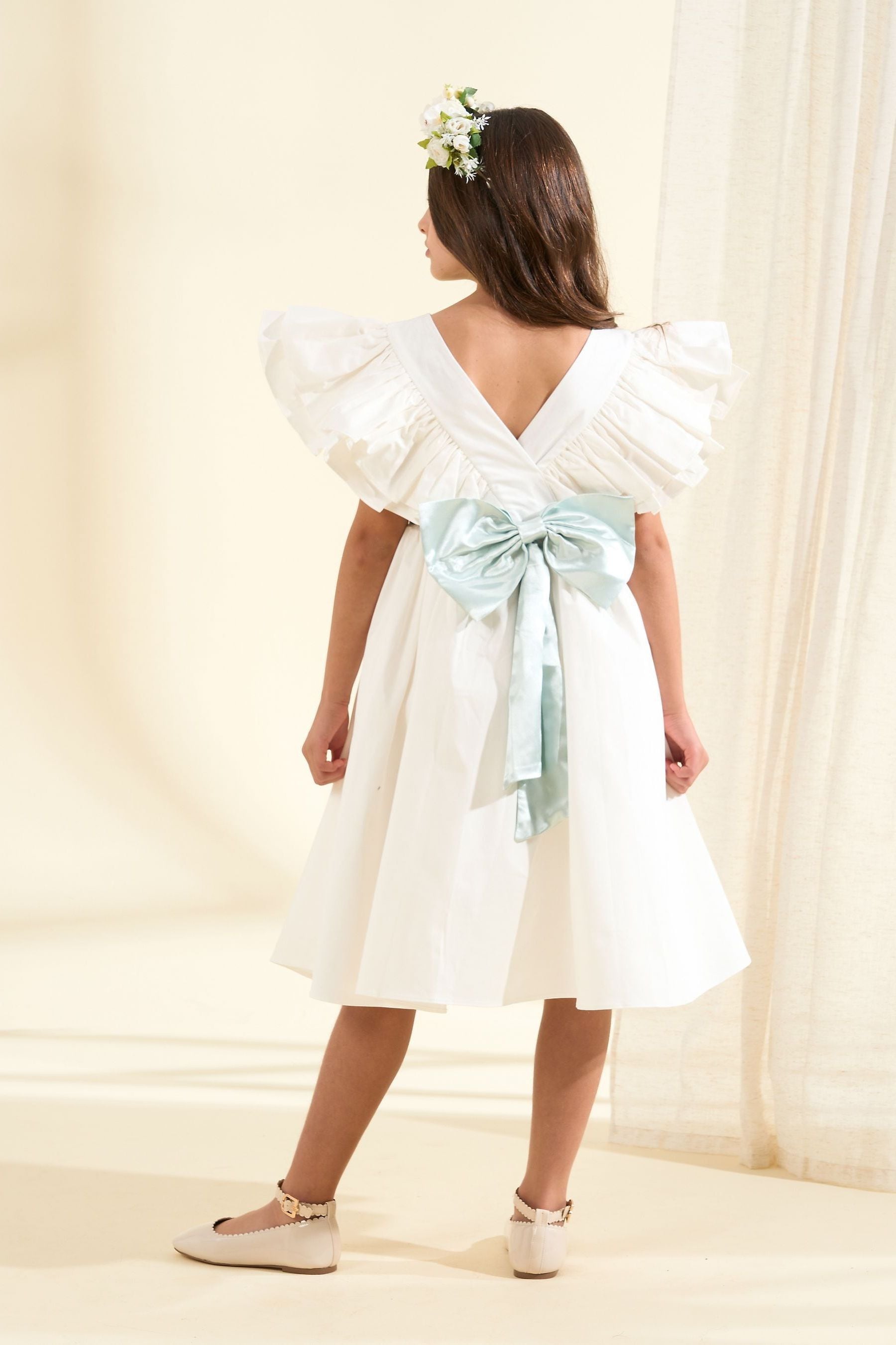 White Angel & Rocket Taffeta Ruffle Bow Sylvie Dress