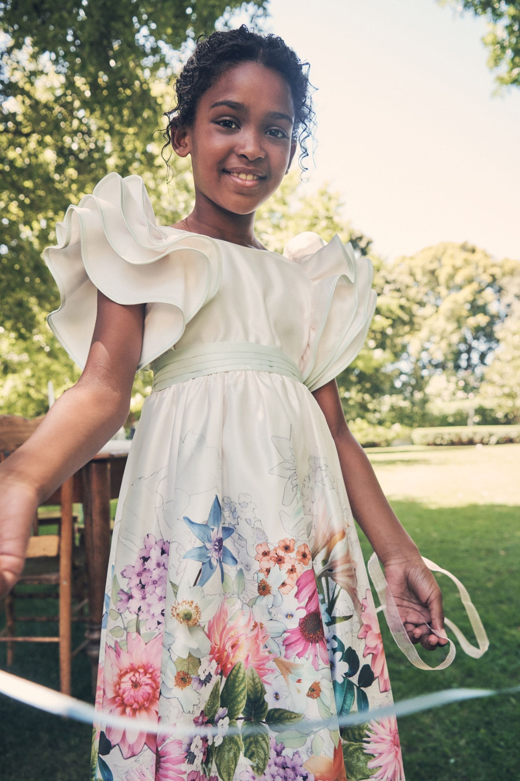 Cream Angel & Rocket Emillie Print Border Tie Sash Dress